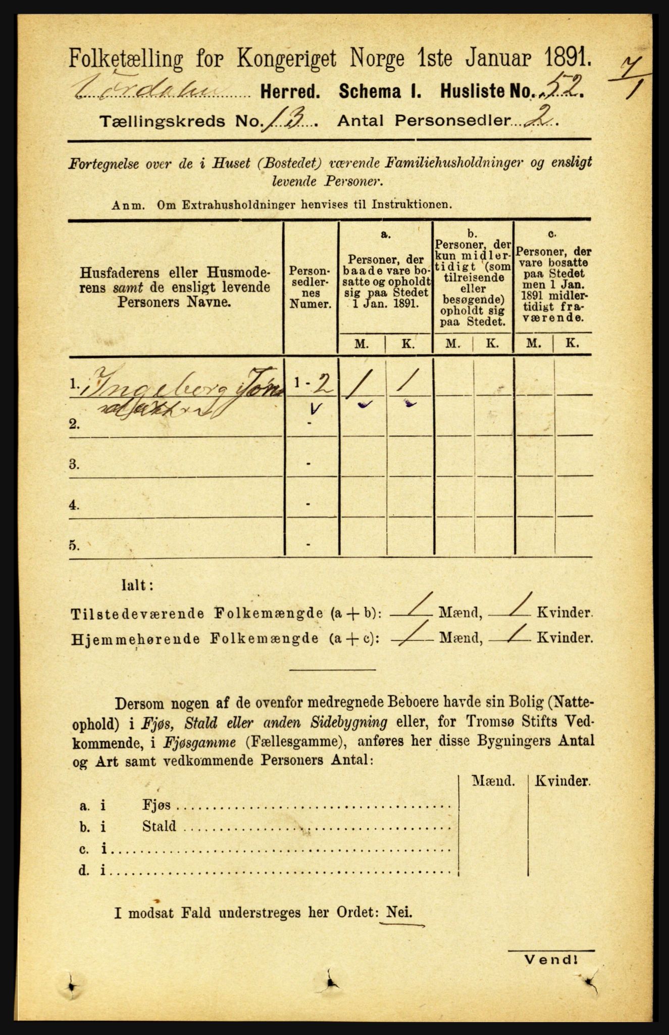 RA, Folketelling 1891 for 1721 Verdal herred, 1891, s. 6864