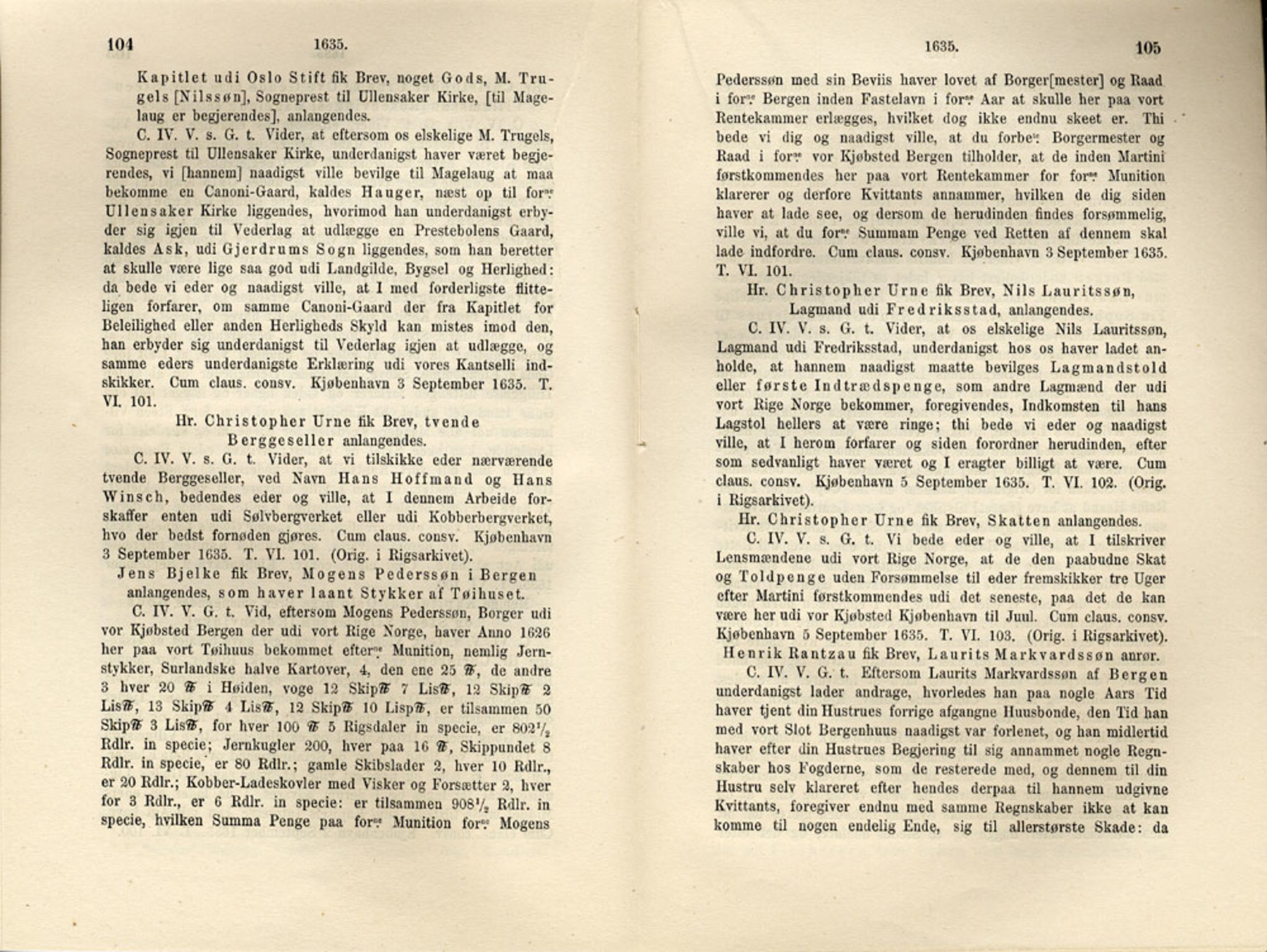 Publikasjoner utgitt av Det Norske Historiske Kildeskriftfond, PUBL/-/-/-: Norske Rigs-Registranter, bind 7, 1635-1640, s. 104-105