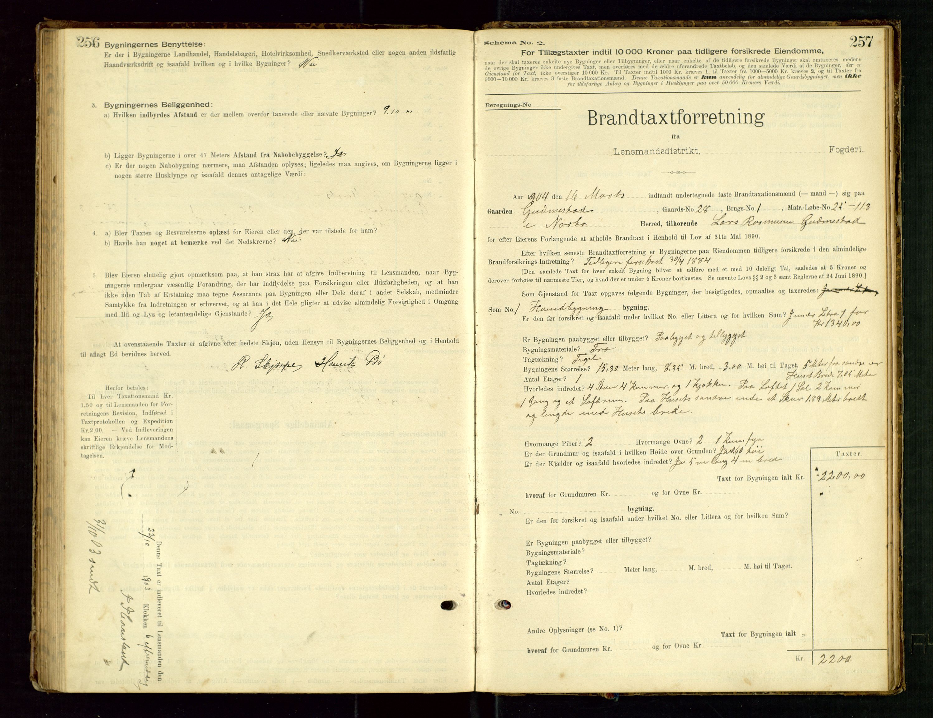 Hå lensmannskontor, SAST/A-100456/Goa/L0003: Takstprotokoll (skjema), 1895-1911, s. 256-257