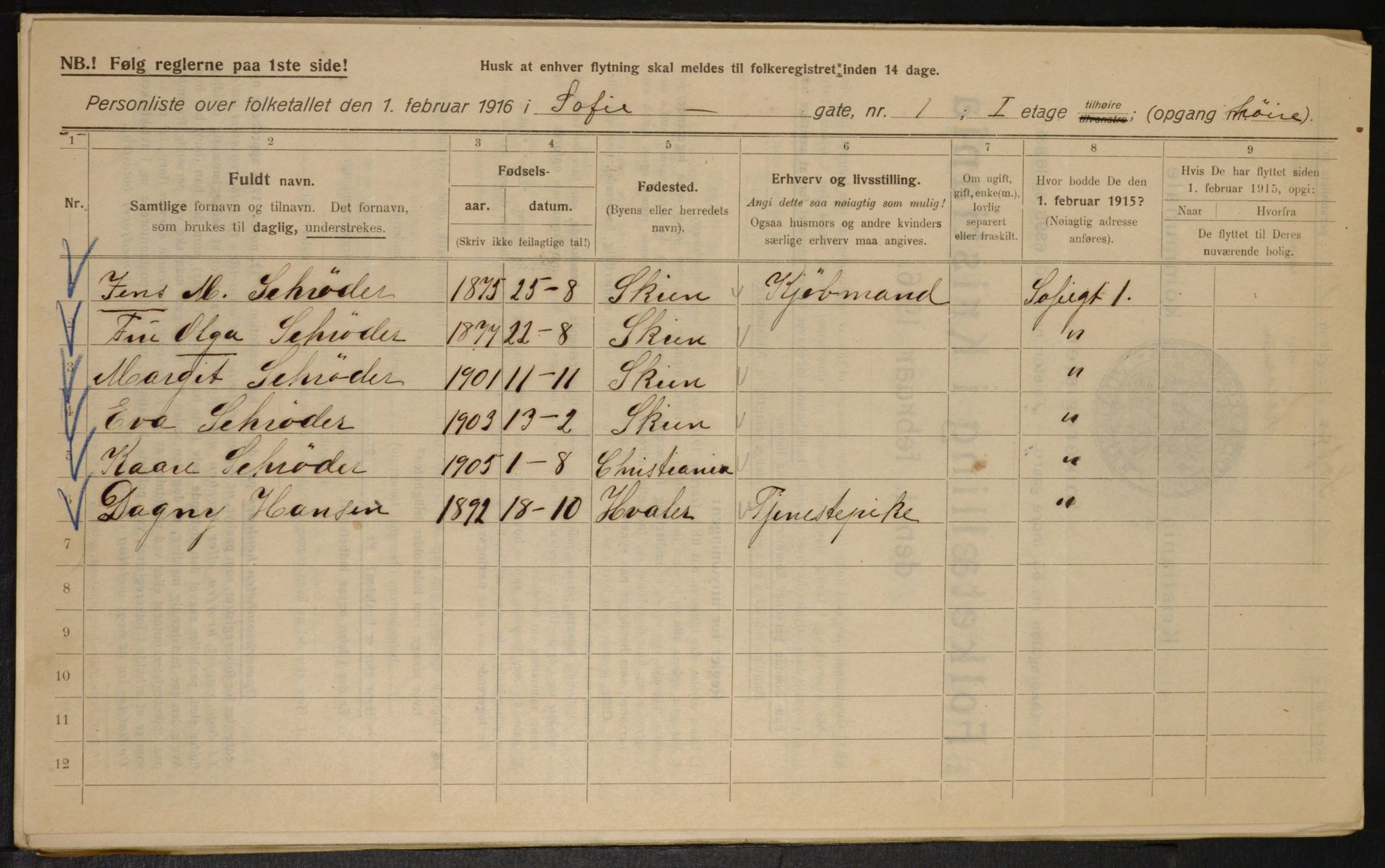 OBA, Kommunal folketelling 1.2.1916 for Kristiania, 1916, s. 101165