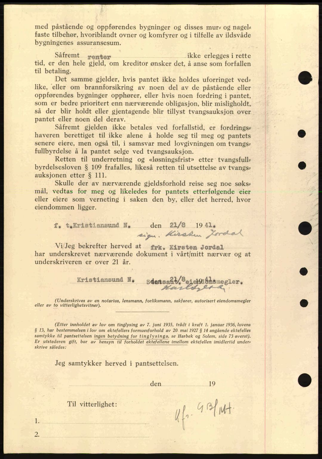 Nordmøre sorenskriveri, SAT/A-4132/1/2/2Ca: Pantebok nr. B88, 1941-1942, Dagboknr: 2089/1941