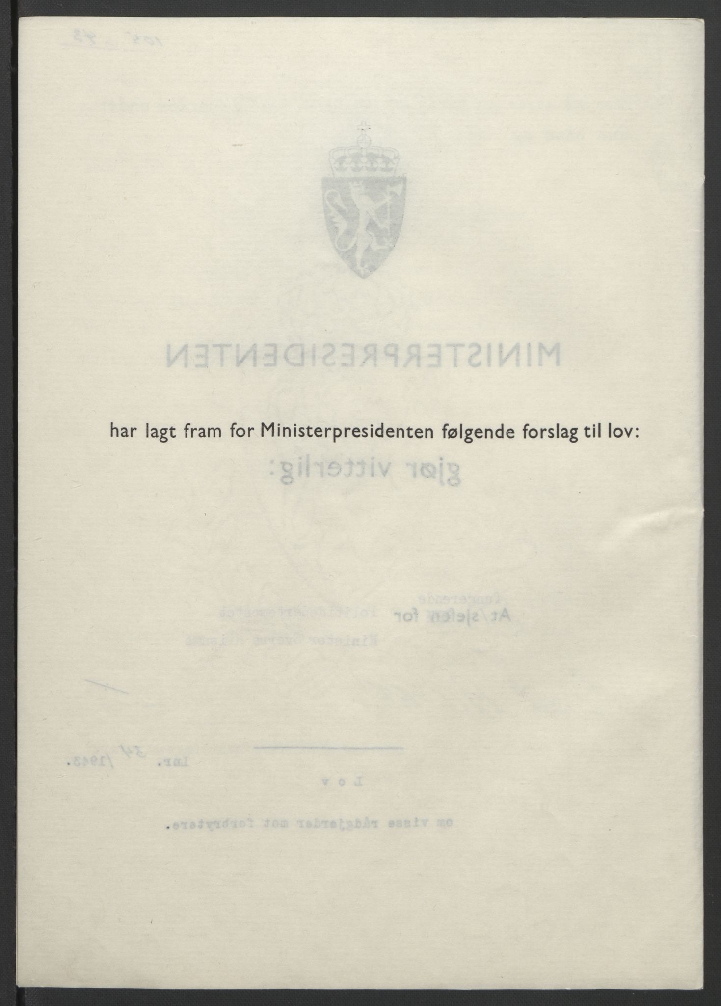 NS-administrasjonen 1940-1945 (Statsrådsekretariatet, de kommisariske statsråder mm), RA/S-4279/D/Db/L0099: Lover, 1943, s. 242