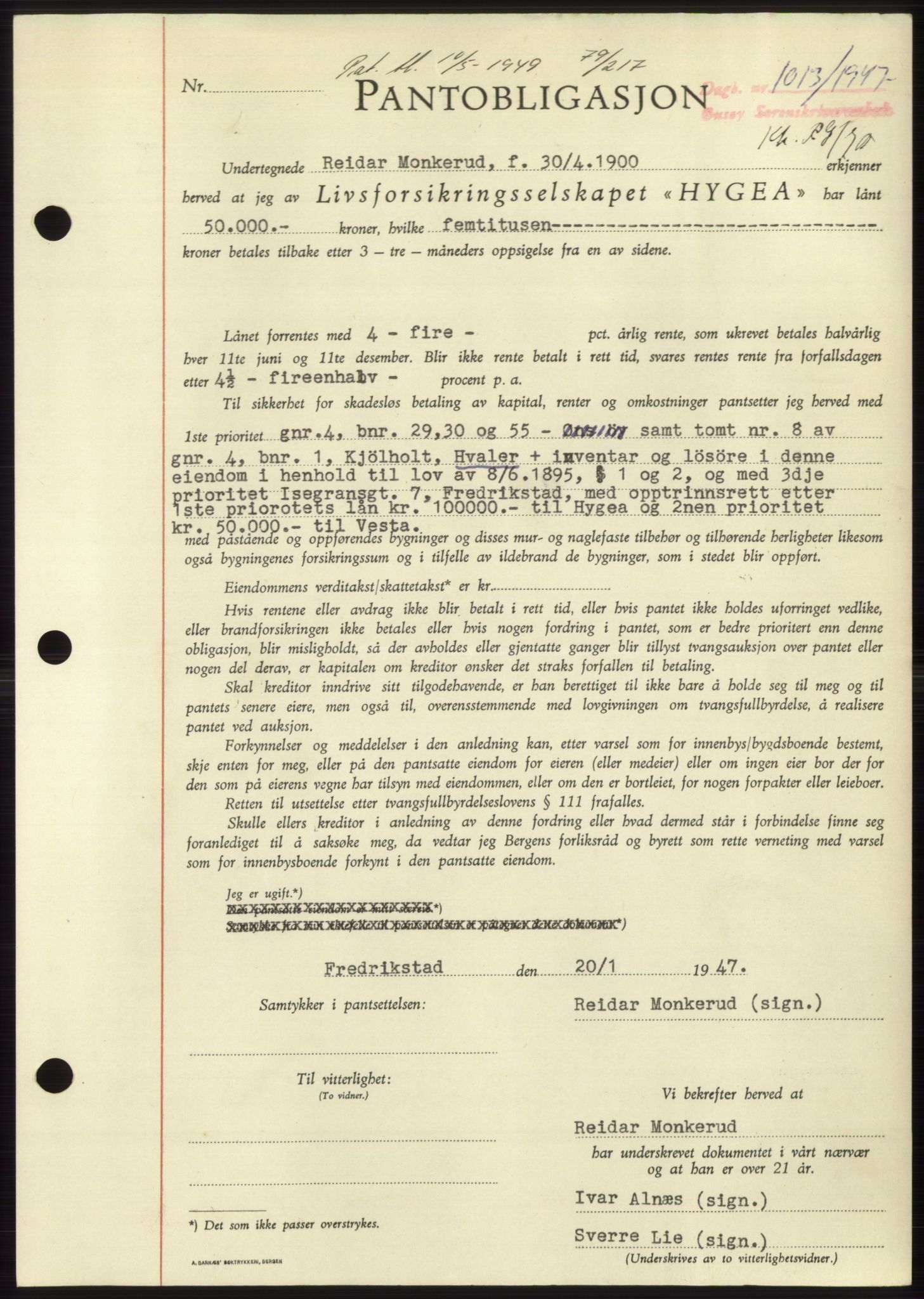 Onsøy sorenskriveri, SAO/A-10474/G/Ga/Gac/L0006: Pantebok nr. B 12-6, 1947-1948, Dagboknr: 1013/1947