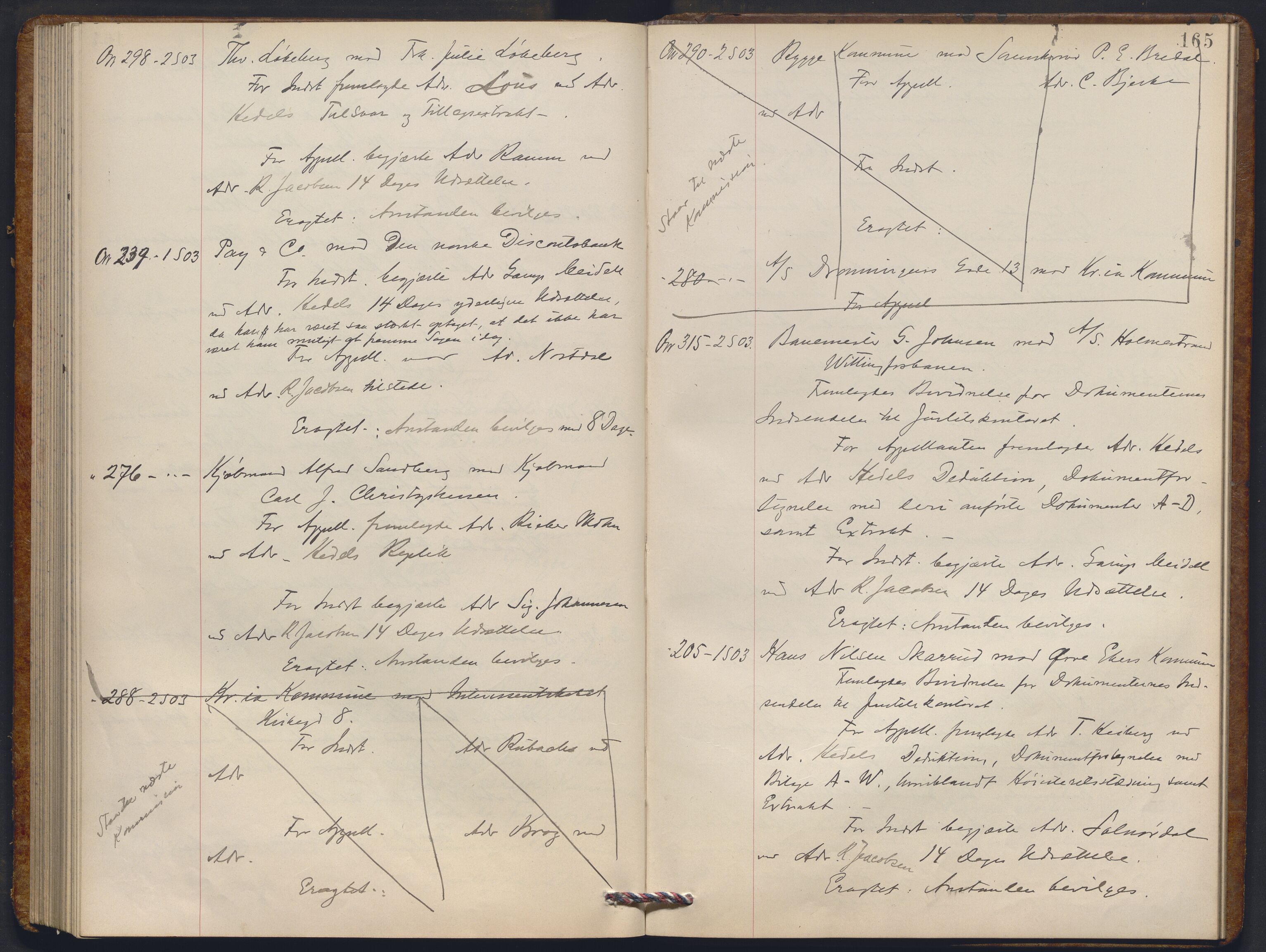 Høyesterett, AV/RA-S-1002/E/Ef/L0020: Protokoll over saker som gikk til skriftlig behandling, 1901-1904, s. 164b-165a