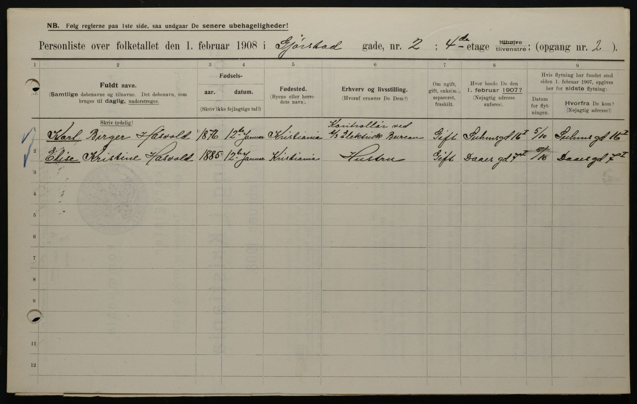 OBA, Kommunal folketelling 1.2.1908 for Kristiania kjøpstad, 1908, s. 26396