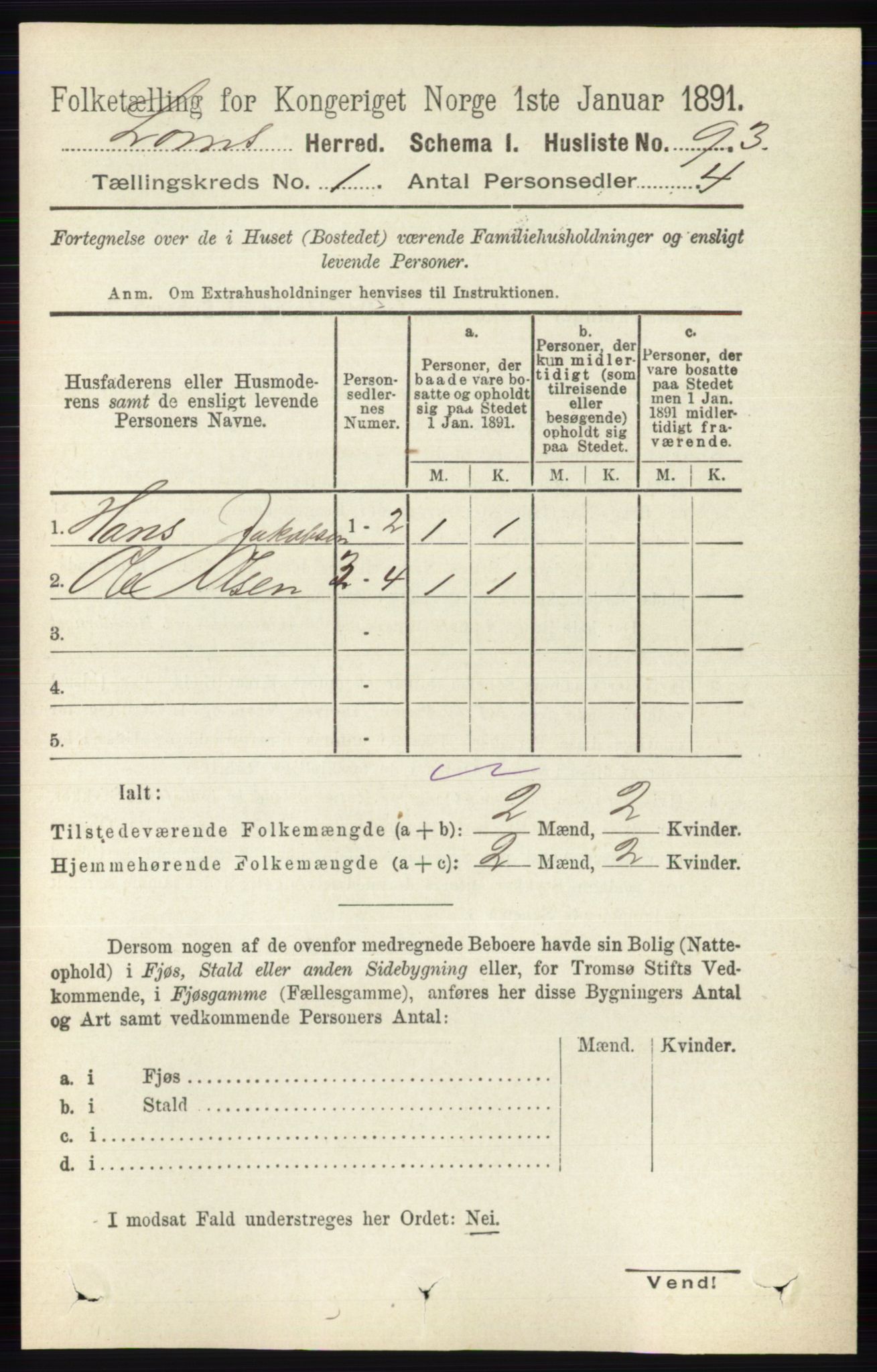 RA, Folketelling 1891 for 0514 Lom herred, 1891, s. 114