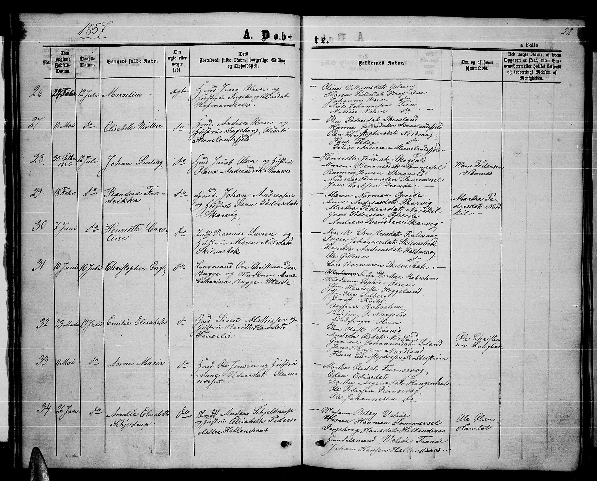 Ministerialprotokoller, klokkerbøker og fødselsregistre - Nordland, AV/SAT-A-1459/859/L0857: Klokkerbok nr. 859C03, 1854-1873, s. 22