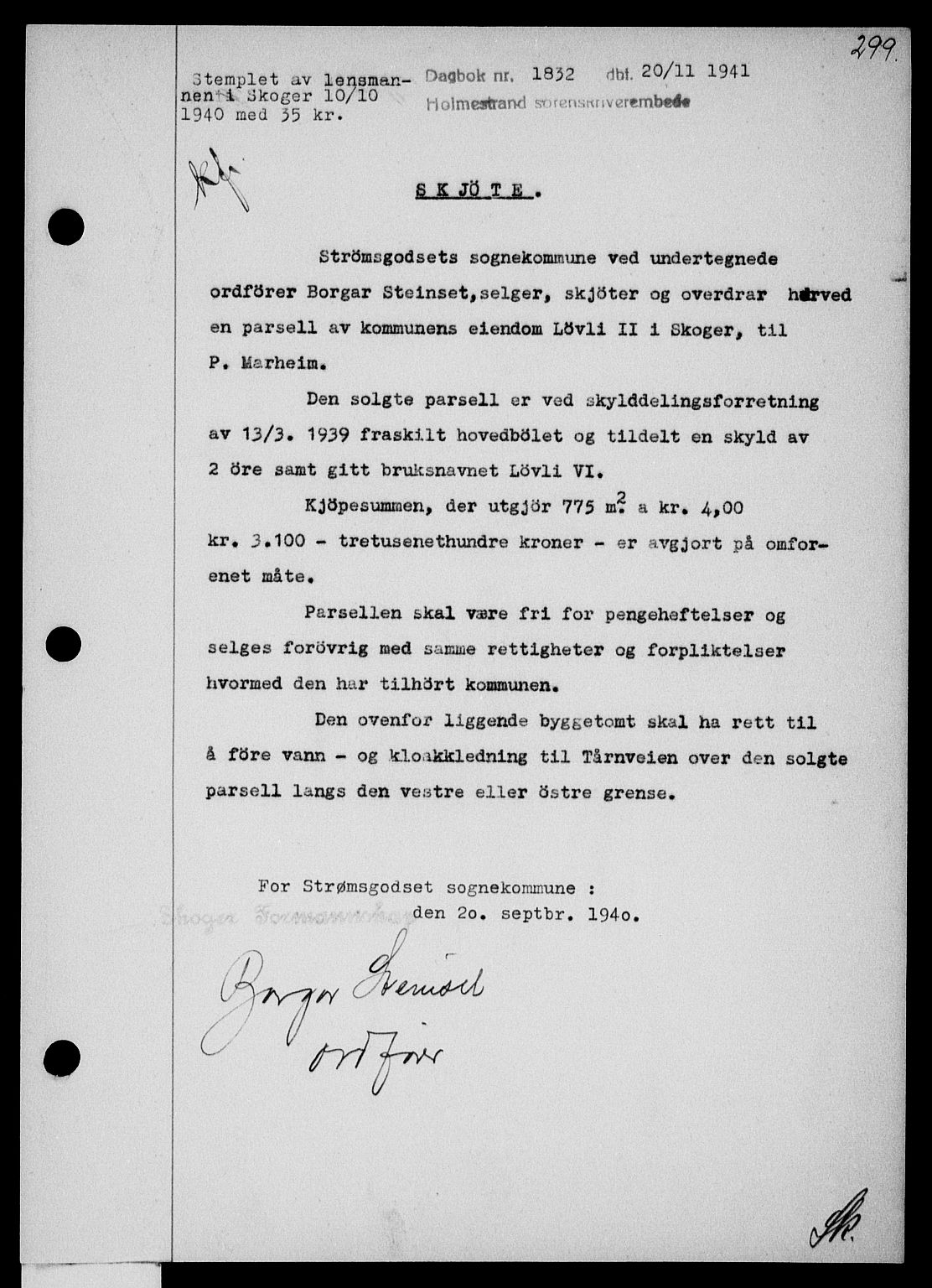 Holmestrand sorenskriveri, SAKO/A-67/G/Ga/Gaa/L0054: Pantebok nr. A-54, 1941-1942, Dagboknr: 1832/1941