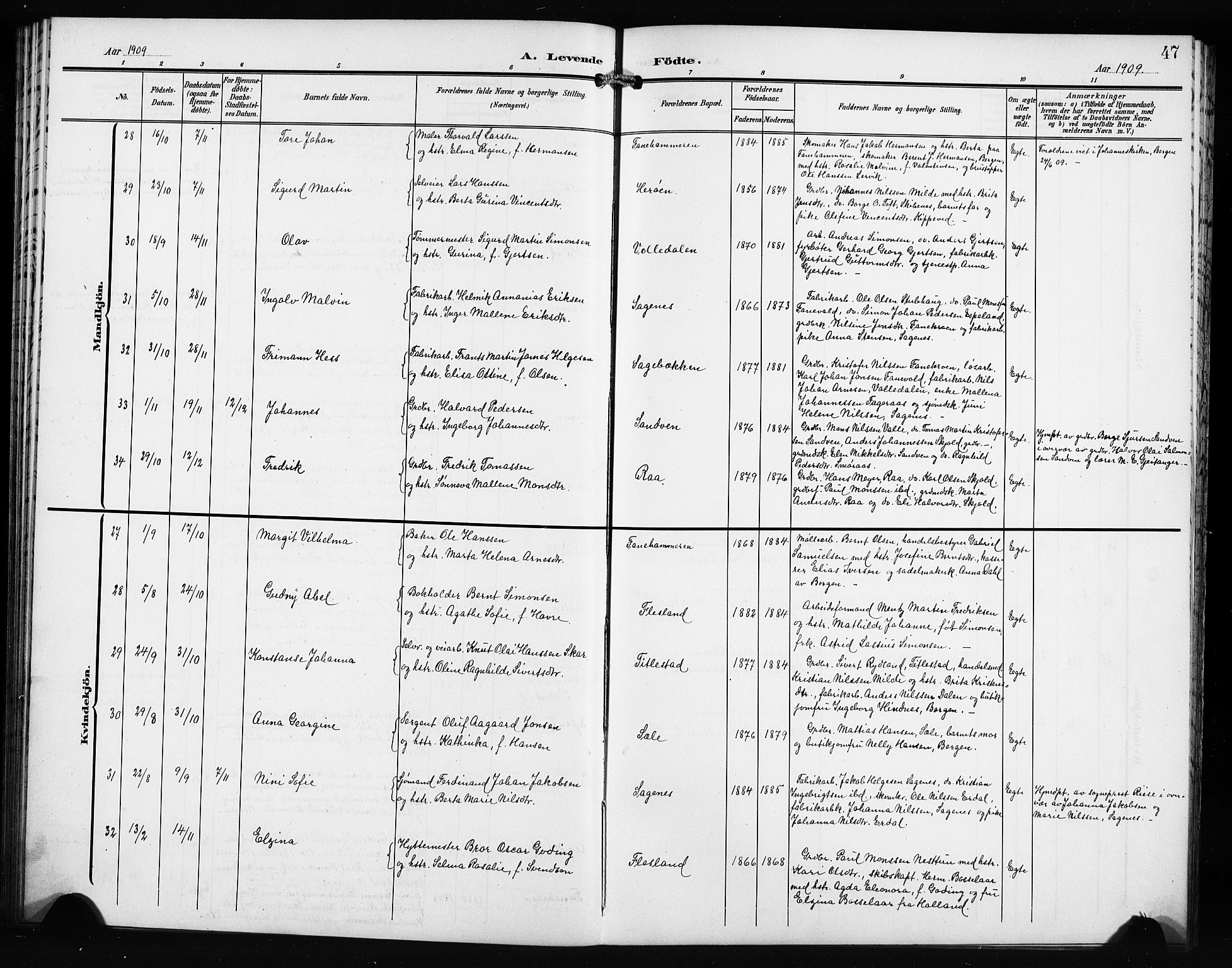 Fana Sokneprestembete, AV/SAB-A-75101/H/Hab/Haba/L0004: Klokkerbok nr. A 4, 1902-1912, s. 47