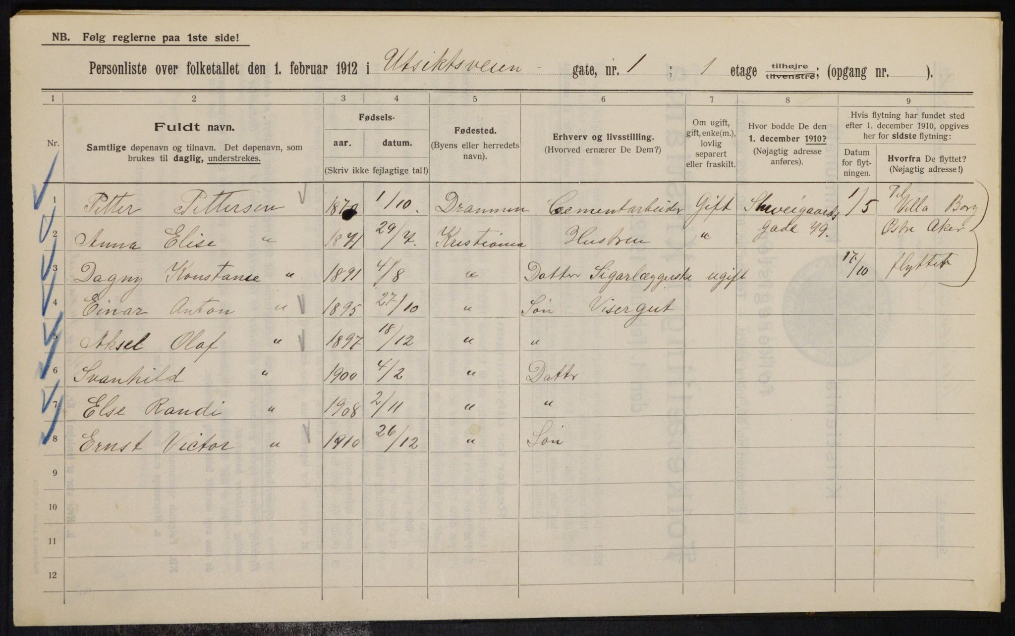 OBA, Kommunal folketelling 1.2.1912 for Kristiania, 1912, s. 121332