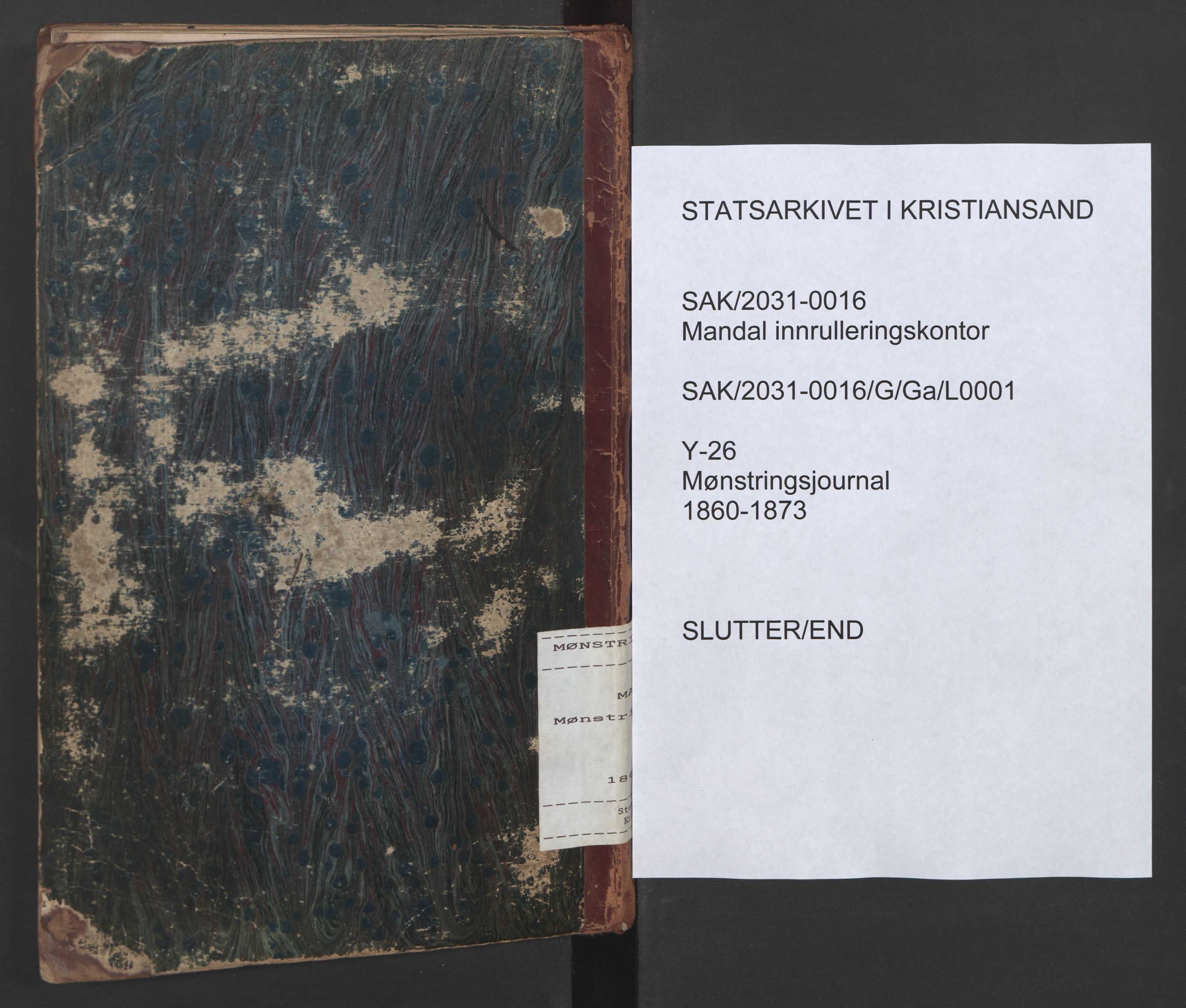 Mandal mønstringskrets, SAK/2031-0016/G/Ga/L0001: Mønstringsjournal, Y-26, 1860-1873, s. 78