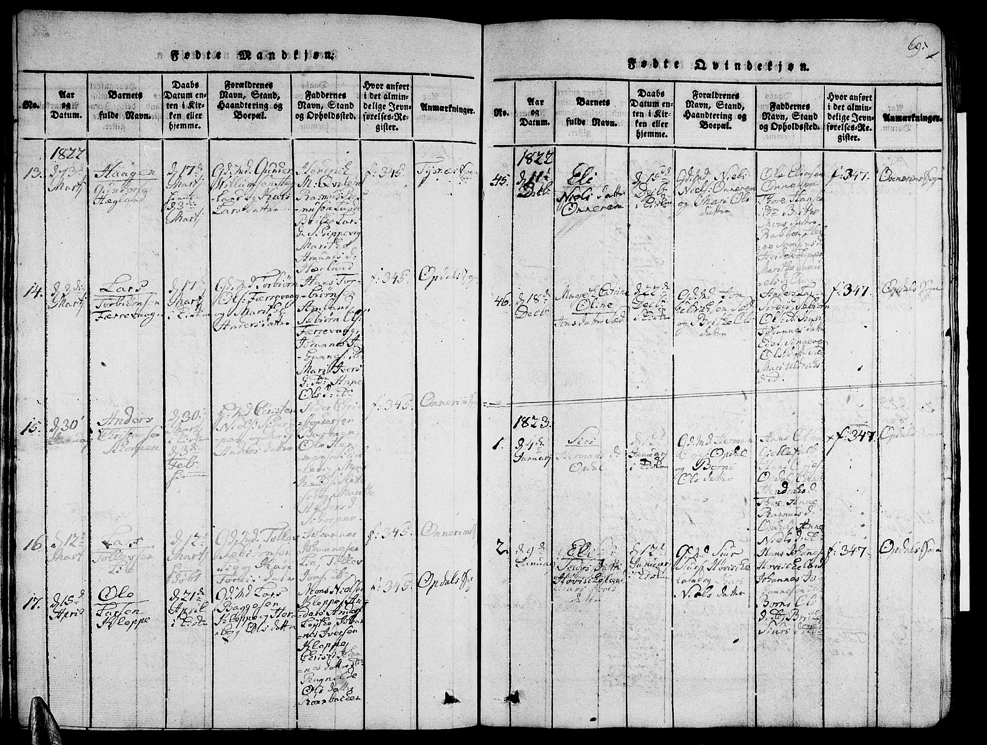 Tysnes sokneprestembete, AV/SAB-A-78601/H/Hab: Klokkerbok nr. A 1, 1816-1828, s. 69