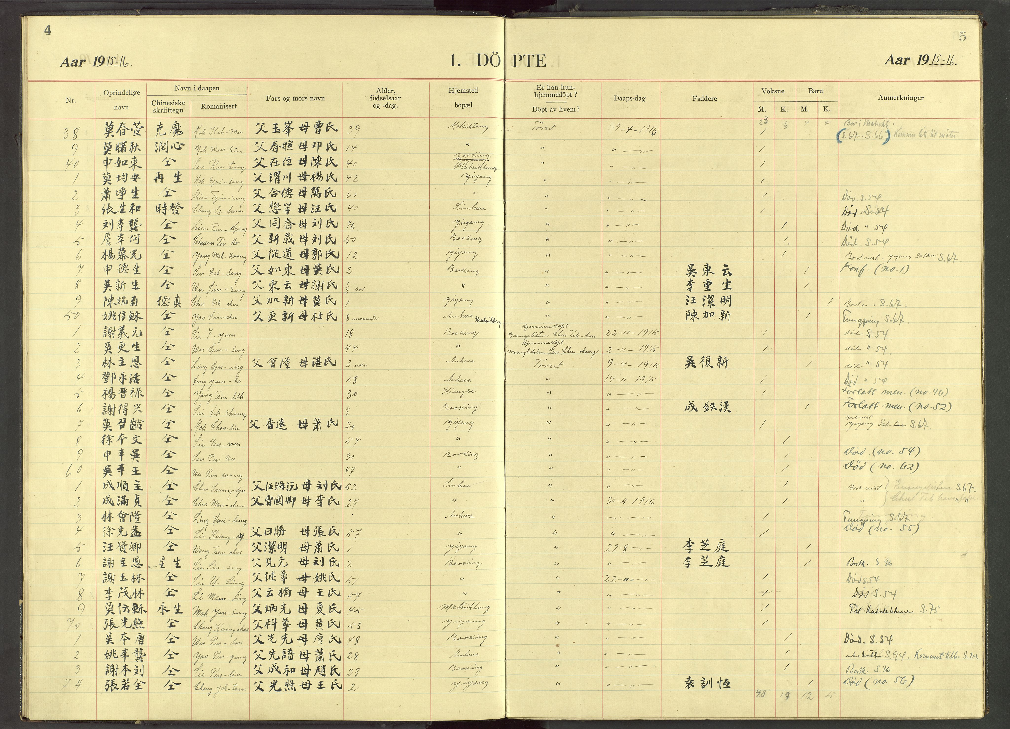 Det Norske Misjonsselskap - utland - Kina (Hunan), VID/MA-A-1065/Dm/L0073: Ministerialbok nr. 111, 1911-1934, s. 4-5