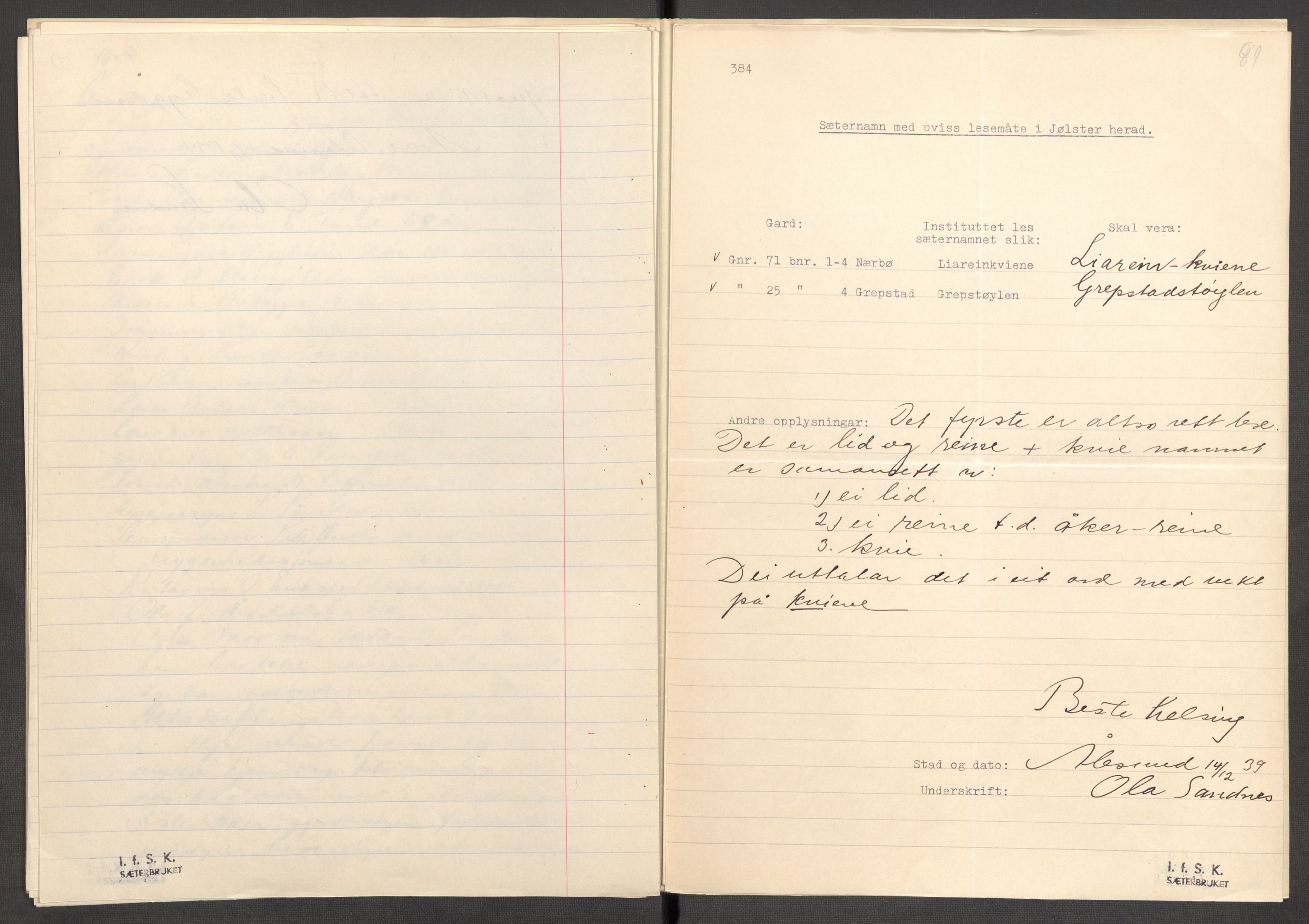 Instituttet for sammenlignende kulturforskning, AV/RA-PA-0424/F/Fc/L0011/0003: Eske B11: / Sogn og Fjordane (perm XXX), 1934-1936, s. 81