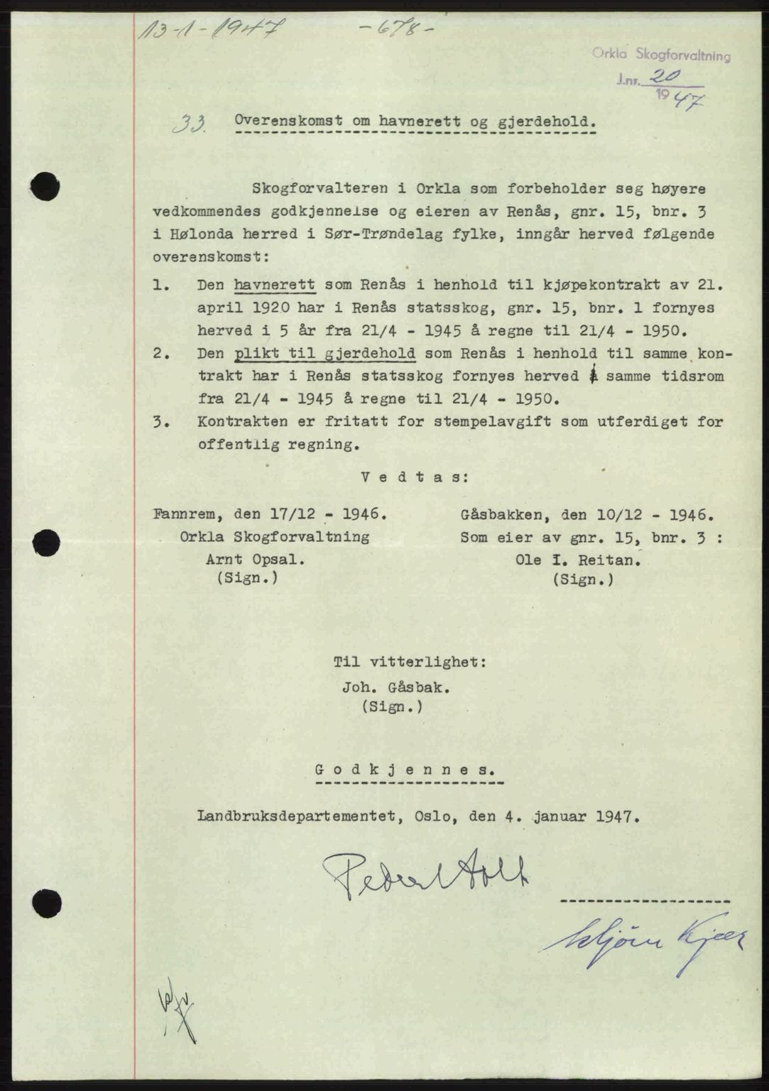 Gauldal sorenskriveri, SAT/A-0014/1/2/2C: Pantebok nr. A3, 1947-1947, Dagboknr: 33/1947
