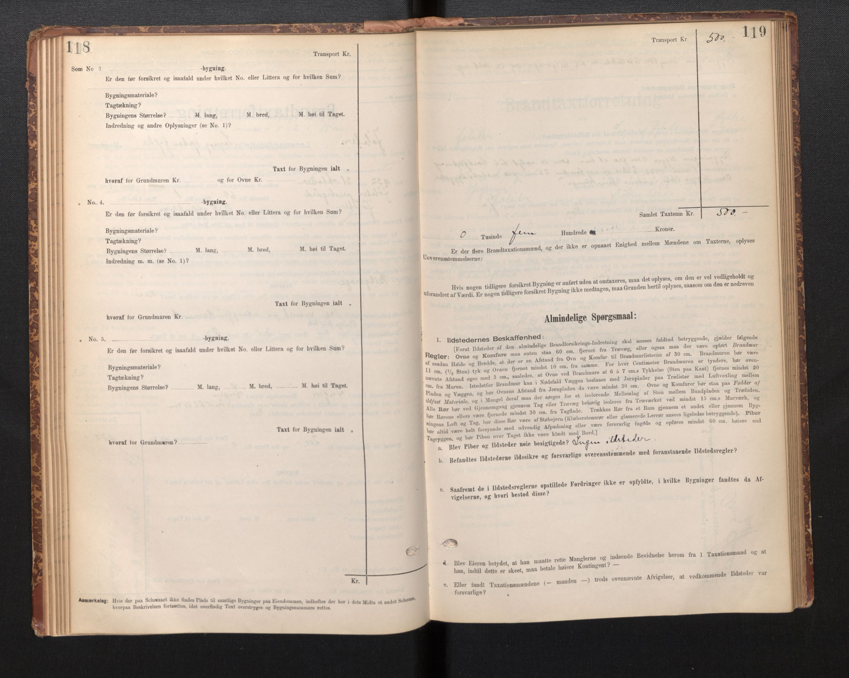 Lensmannen i Jølster, SAB/A-28701/0012/L0004: Branntakstprotokoll, skjematakst, 1895-1923, s. 118-119