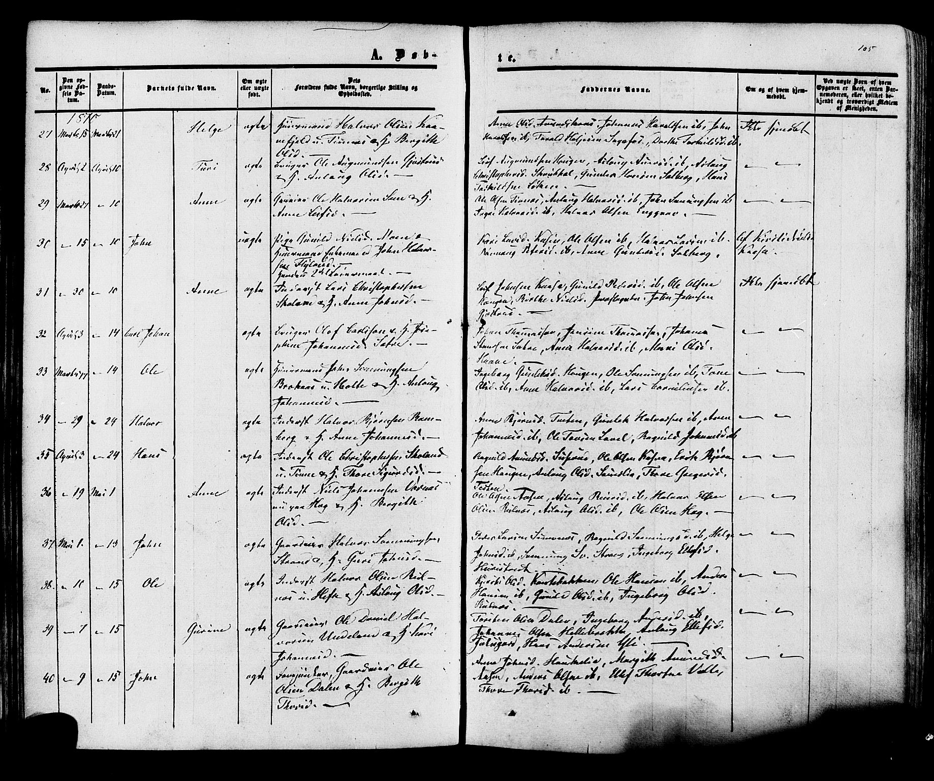 Heddal kirkebøker, AV/SAKO-A-268/F/Fa/L0007: Ministerialbok nr. I 7, 1855-1877, s. 105
