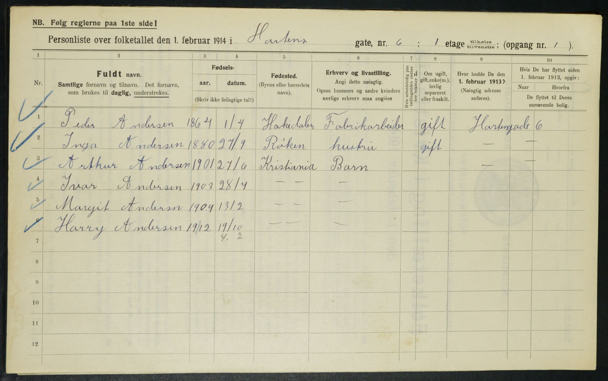 OBA, Kommunal folketelling 1.2.1914 for Kristiania, 1914, s. 41486