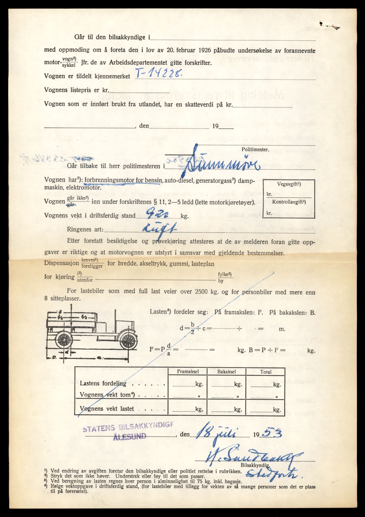 Møre og Romsdal vegkontor - Ålesund trafikkstasjon, AV/SAT-A-4099/F/Fe/L0044: Registreringskort for kjøretøy T 14205 - T 14319, 1927-1998, s. 709