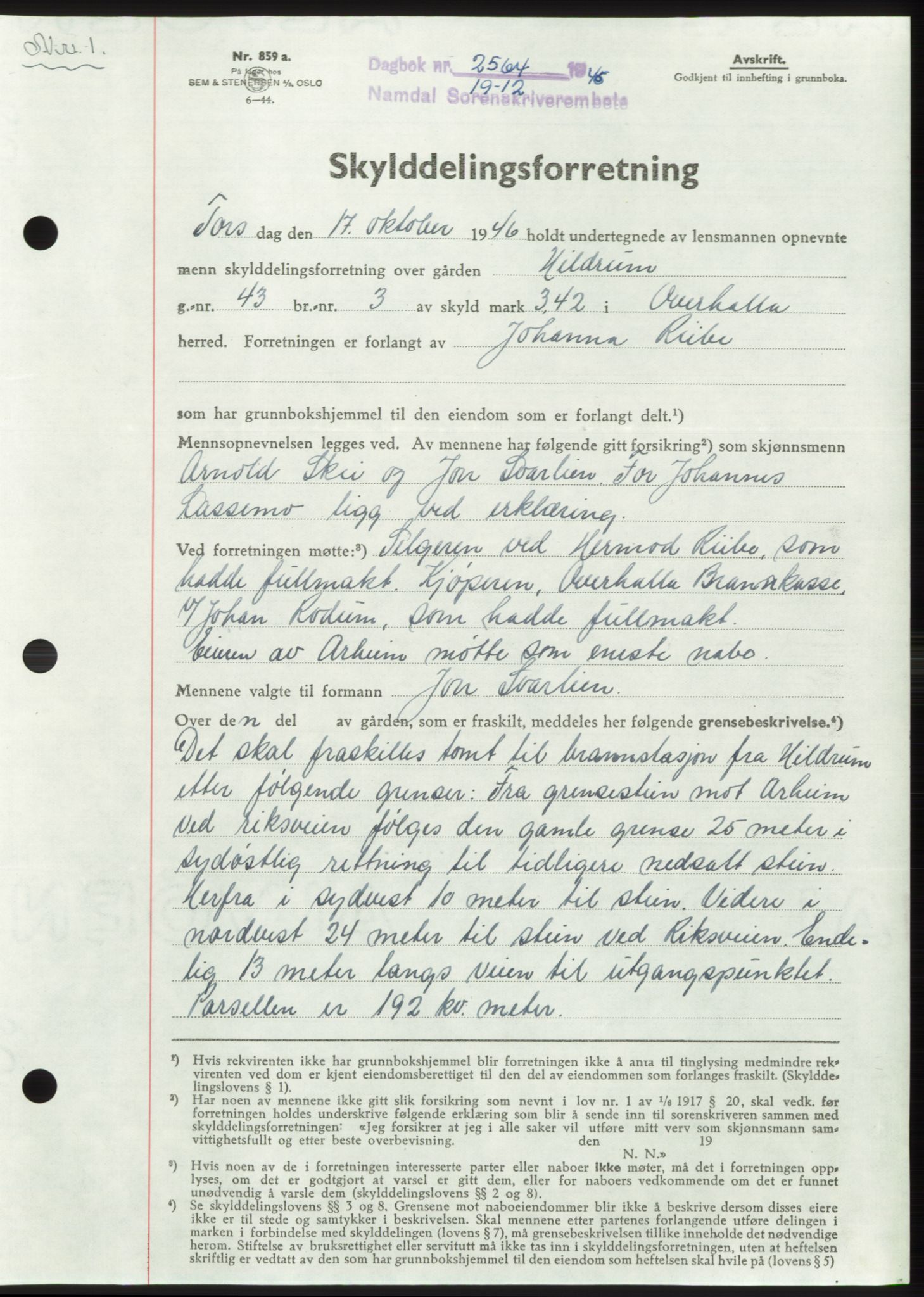 Namdal sorenskriveri, SAT/A-4133/1/2/2C: Pantebok nr. -, 1946-1947, Dagboknr: 2564/1946