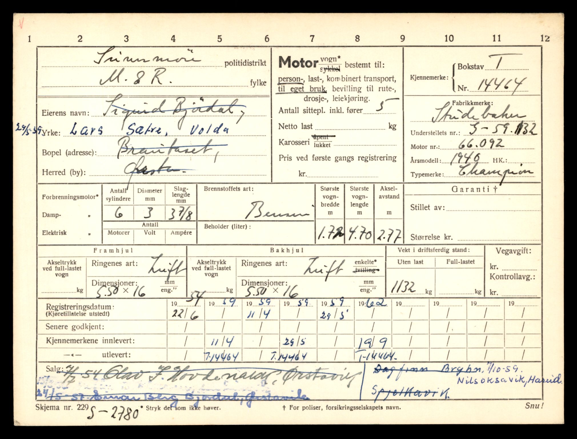 Møre og Romsdal vegkontor - Ålesund trafikkstasjon, AV/SAT-A-4099/F/Fe/L0046: Registreringskort for kjøretøy T 14445 - T 14579, 1927-1998