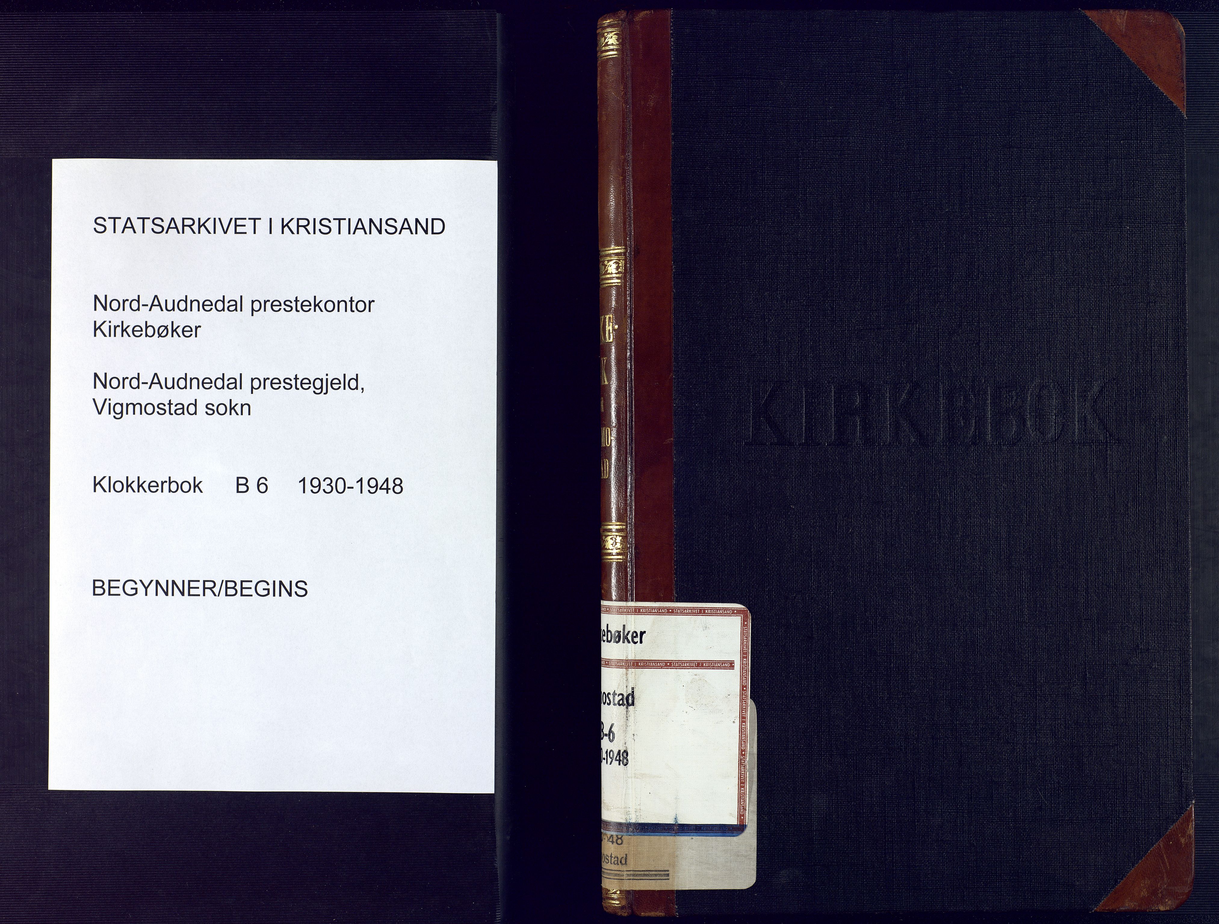 Nord-Audnedal sokneprestkontor, SAK/1111-0032/F/Fb/Fbb/L0006: Klokkerbok nr. B 6, 1930-1948