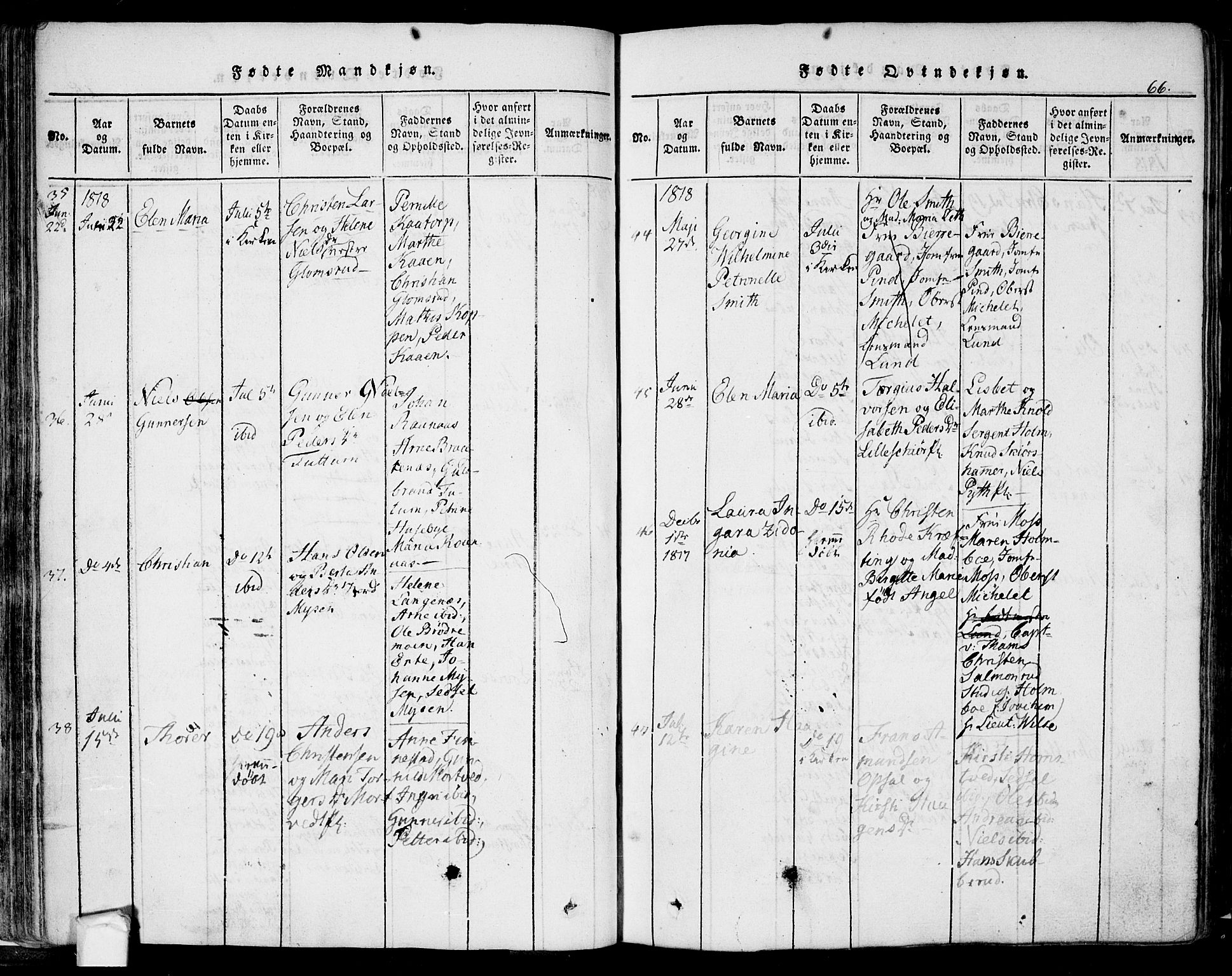 Eidsberg prestekontor Kirkebøker, AV/SAO-A-10905/F/Fa/L0007: Ministerialbok nr. I 7, 1814-1832, s. 66