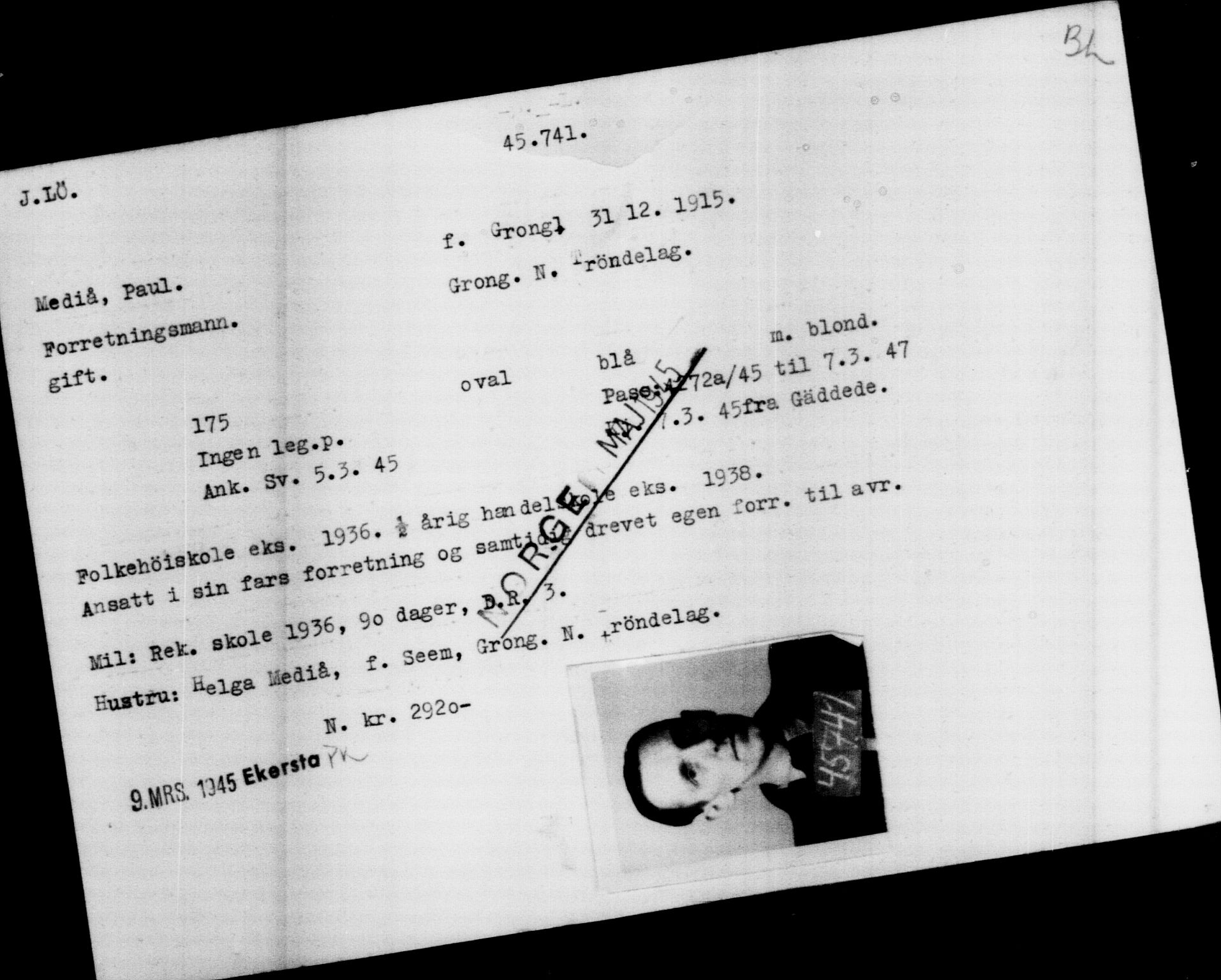 Utenriksstasjonene, Legasjonen i Stockholm, Flyktningkontoret, AV/RA-S-6753/V/Va/L0017: Kjesäterkartoteket, flyktninger med registreringsnr. 43400-46318, 1940-1945, s. 2428