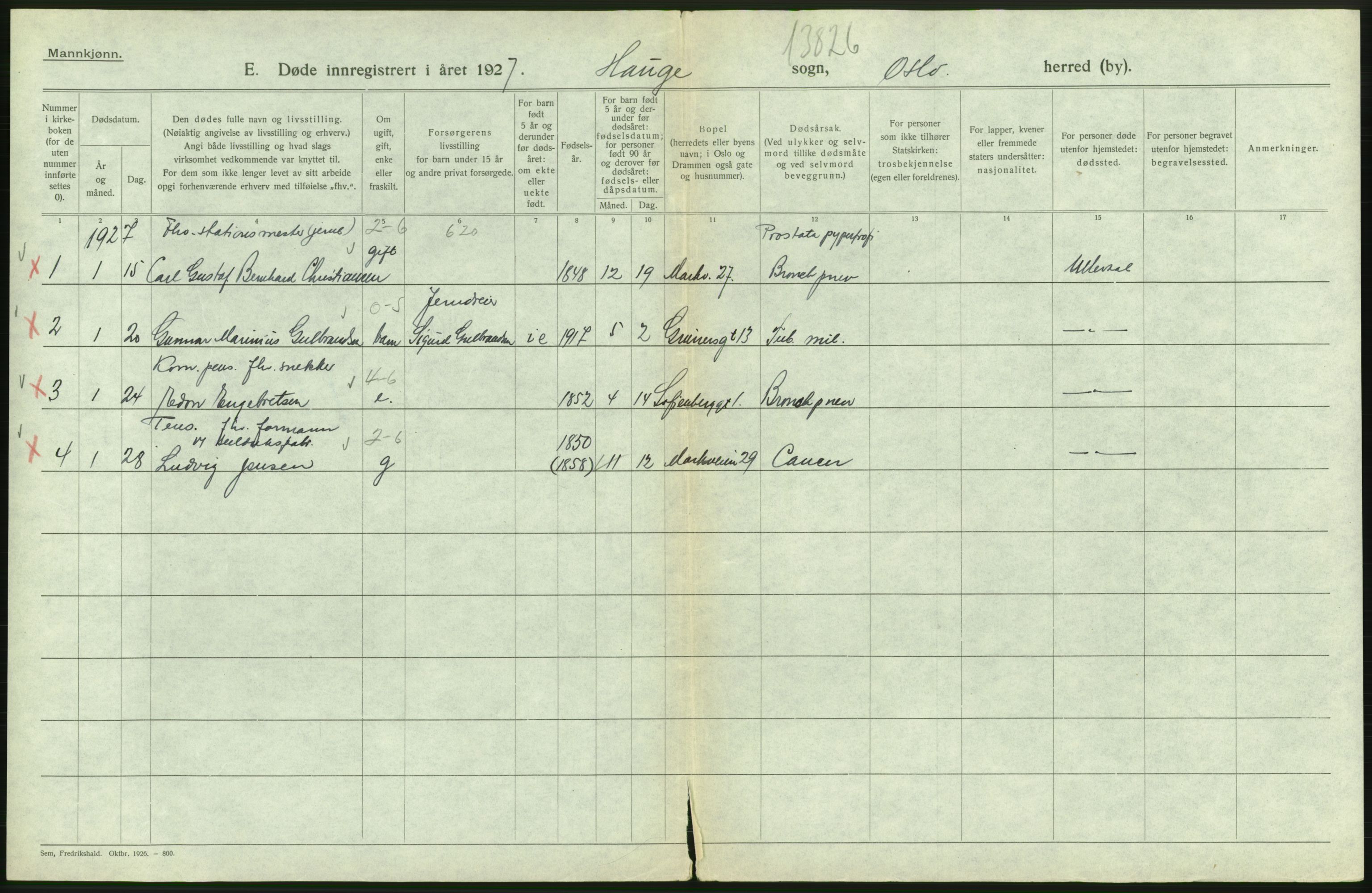 Statistisk sentralbyrå, Sosiodemografiske emner, Befolkning, AV/RA-S-2228/D/Df/Dfc/Dfcg/L0009: Oslo: Døde menn, 1927, s. 372