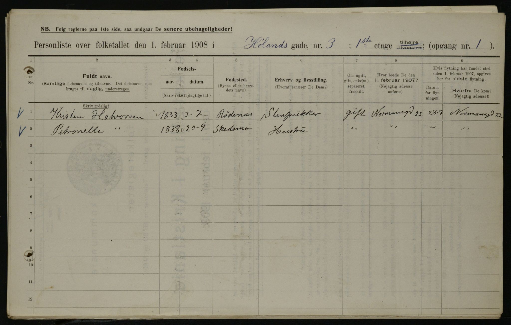 OBA, Kommunal folketelling 1.2.1908 for Kristiania kjøpstad, 1908, s. 38011