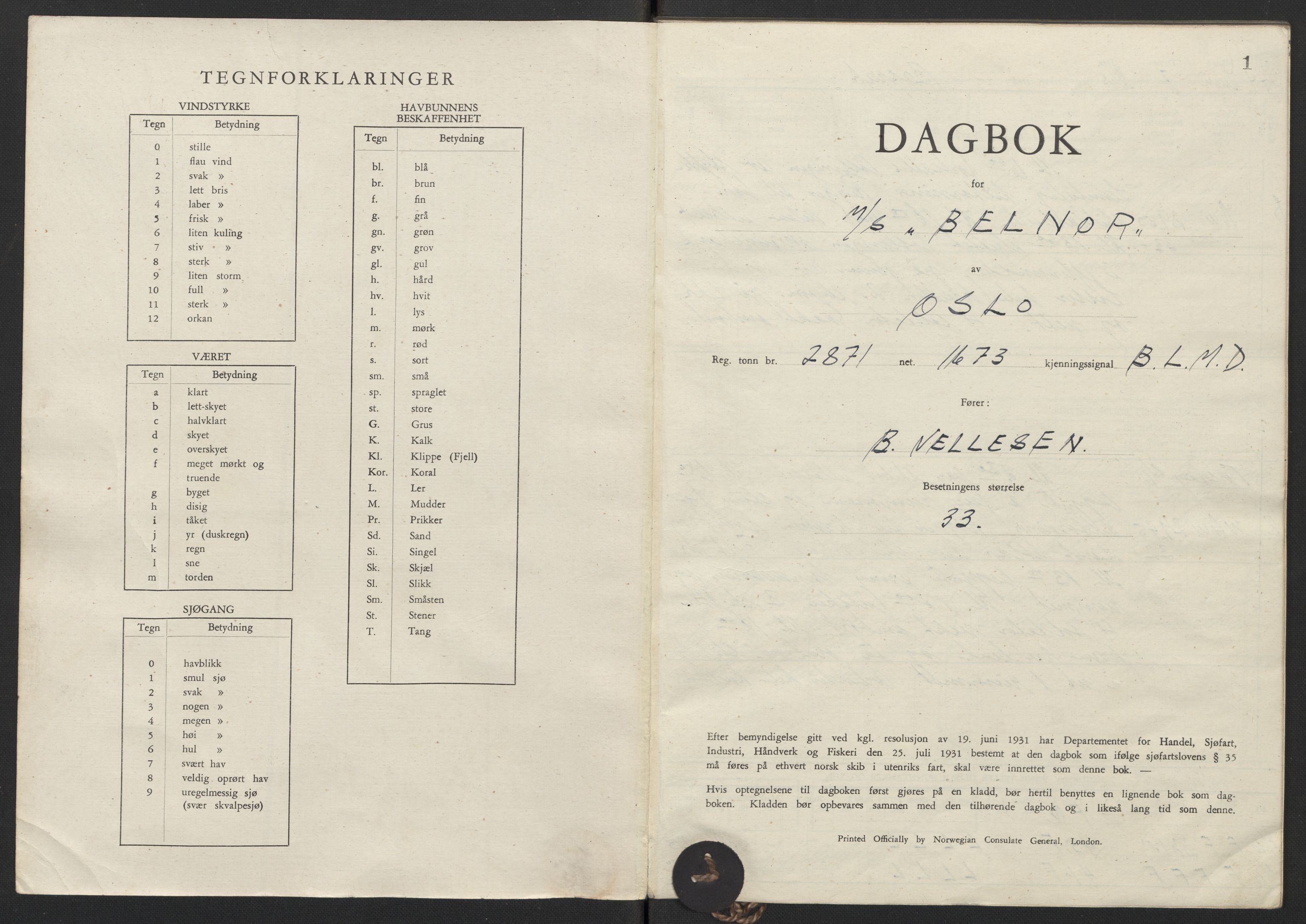 Nortraship, Skipsdagbøker, RA/S-2168/F/L1544/0007: Boknr. 8432 - 8445 / Boknr. 8438 Belnor, 1944