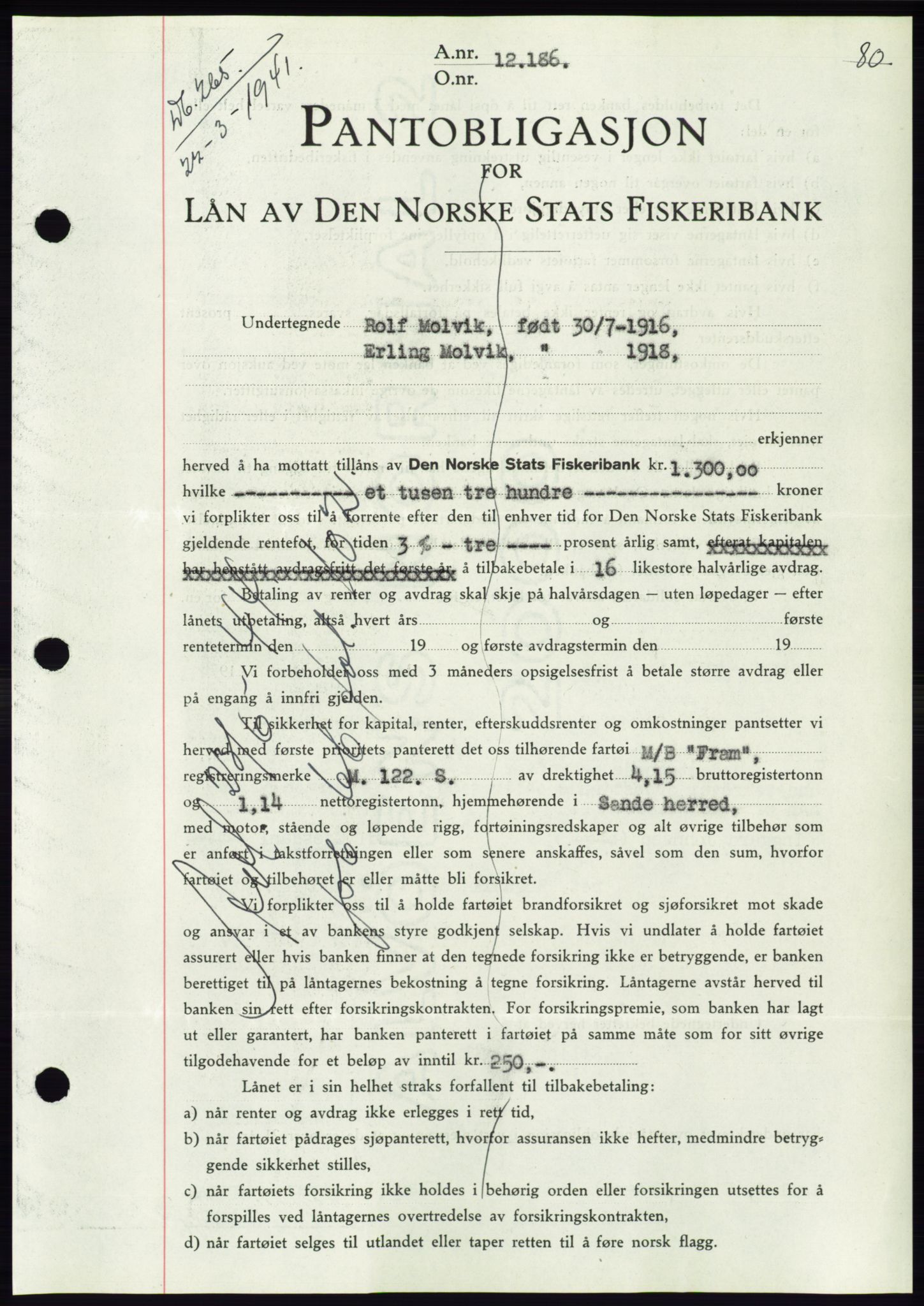 Søre Sunnmøre sorenskriveri, AV/SAT-A-4122/1/2/2C/L0071: Pantebok nr. 65, 1941-1941, Dagboknr: 265/1941