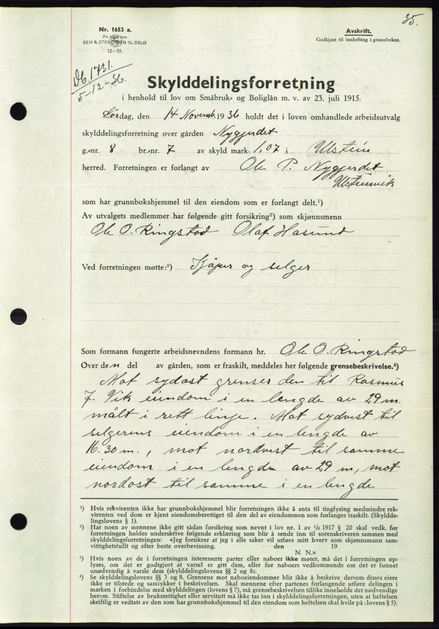 Søre Sunnmøre sorenskriveri, AV/SAT-A-4122/1/2/2C/L0062: Pantebok nr. 56, 1936-1937, Dagboknr: 1731/1936