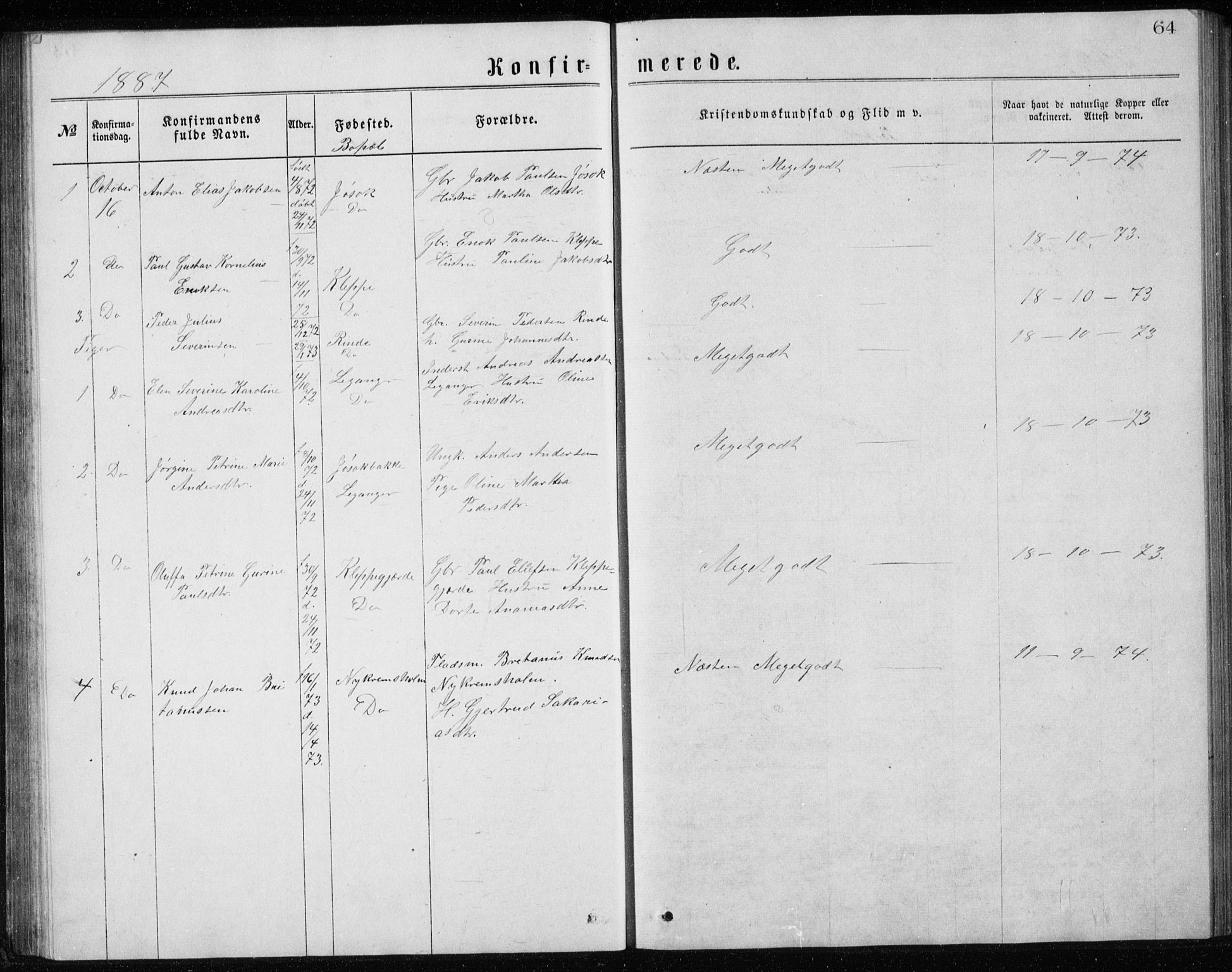 Ministerialprotokoller, klokkerbøker og fødselsregistre - Møre og Romsdal, AV/SAT-A-1454/508/L0097: Klokkerbok nr. 508C01, 1873-1897, s. 64