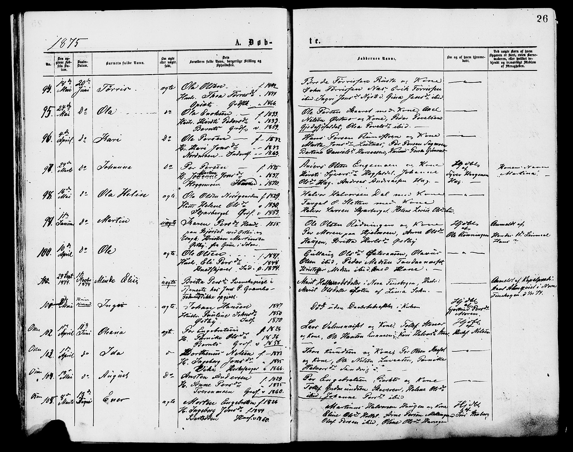 Trysil prestekontor, AV/SAH-PREST-046/H/Ha/Haa/L0007: Ministerialbok nr. 7, 1874-1880, s. 26