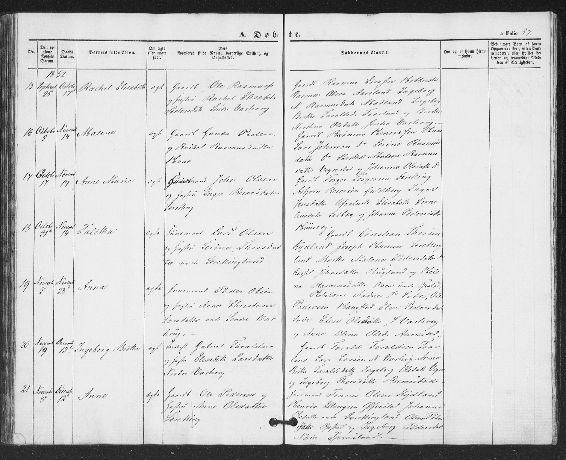 Hå sokneprestkontor, AV/SAST-A-101801/001/30BA/L0007: Ministerialbok nr. A 6, 1842-1855, s. 57