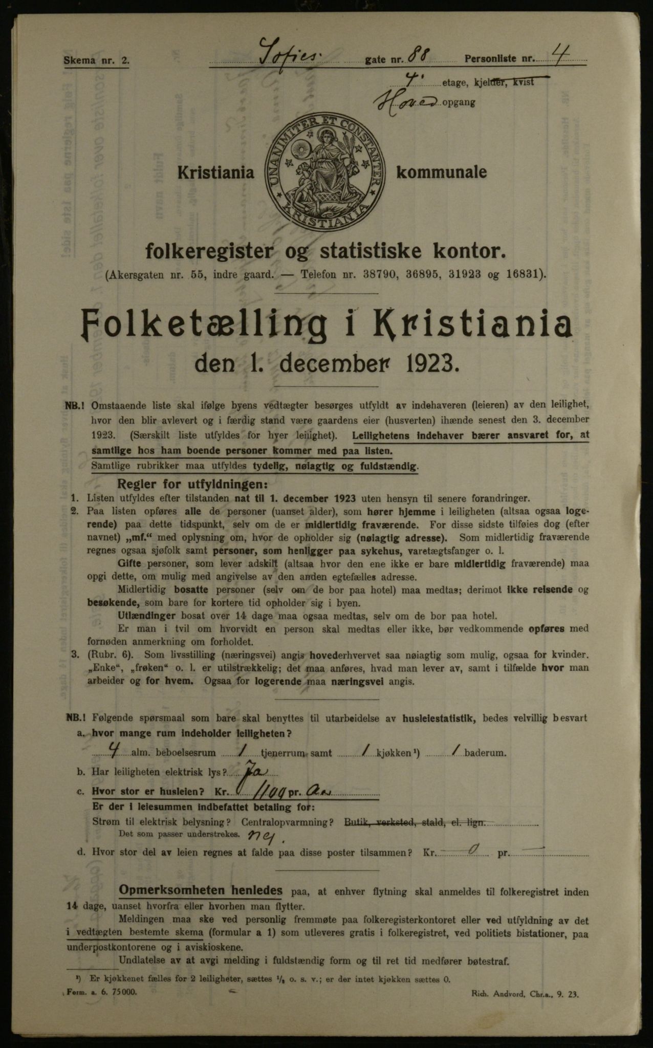 OBA, Kommunal folketelling 1.12.1923 for Kristiania, 1923, s. 109456