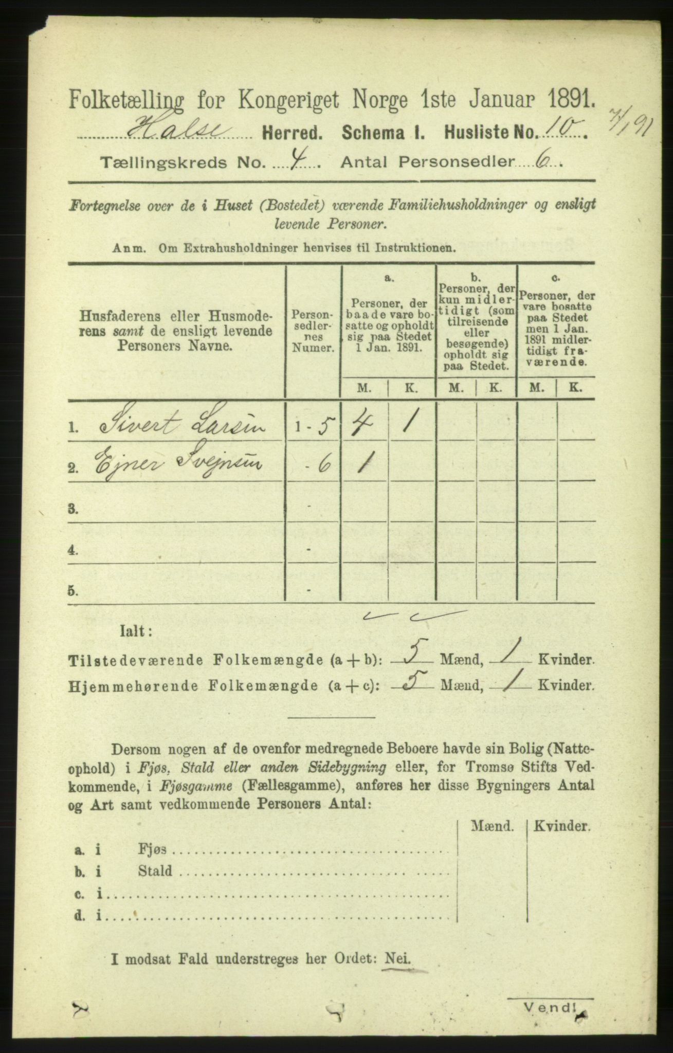 RA, Folketelling 1891 for 1571 Halsa herred, 1891, s. 947