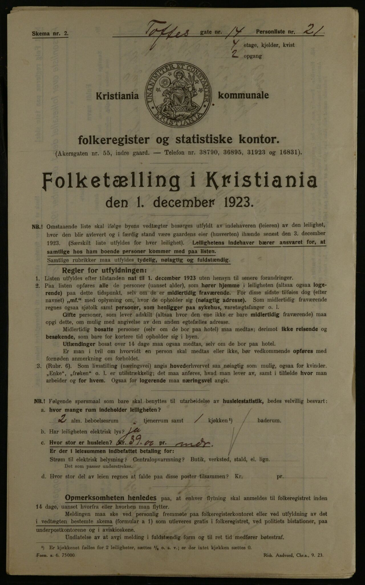 OBA, Kommunal folketelling 1.12.1923 for Kristiania, 1923, s. 123386