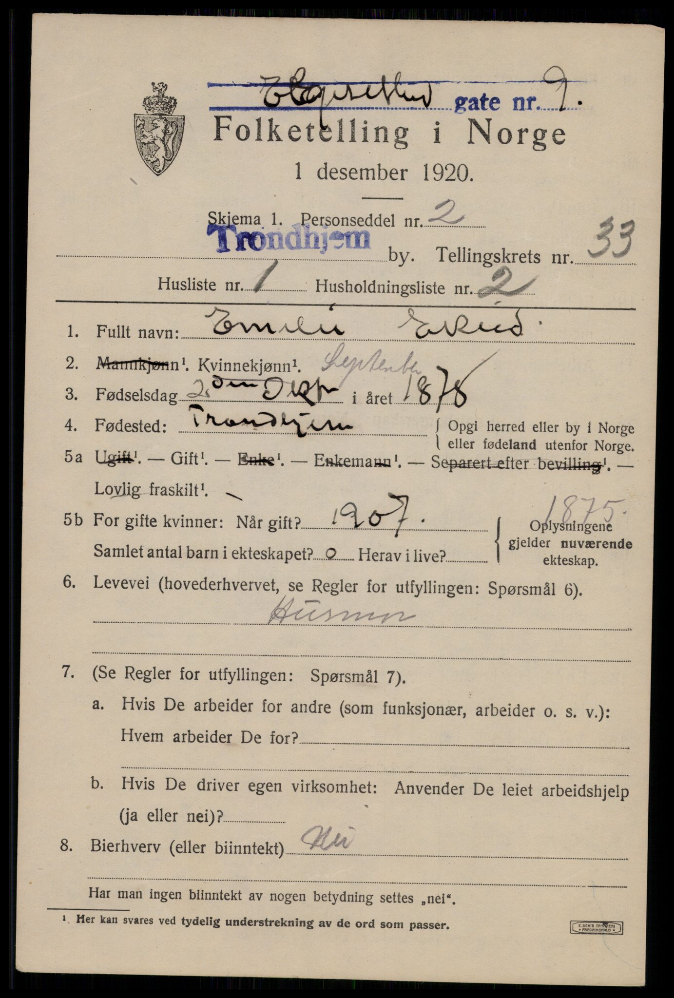 SAT, Folketelling 1920 for 1601 Trondheim kjøpstad, 1920, s. 78034