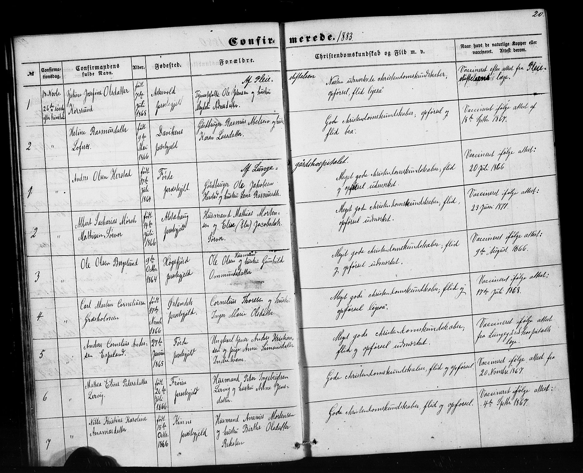 Pleiestiftelsen nr. 1 for spedalske sokneprestembete*, SAB/-: Ministerialbok nr. A 1, 1859-1886, s. 20