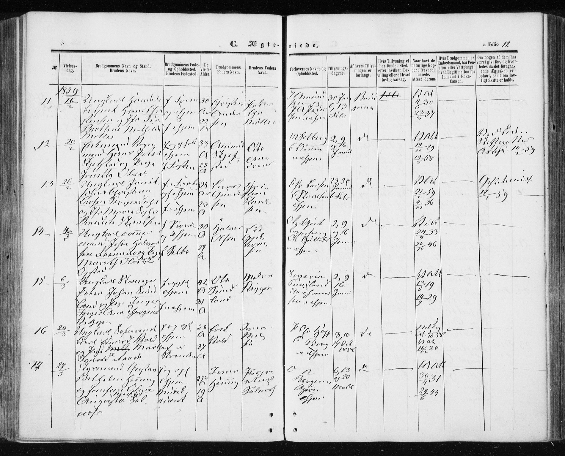 Ministerialprotokoller, klokkerbøker og fødselsregistre - Sør-Trøndelag, SAT/A-1456/601/L0053: Ministerialbok nr. 601A21, 1857-1865, s. 12