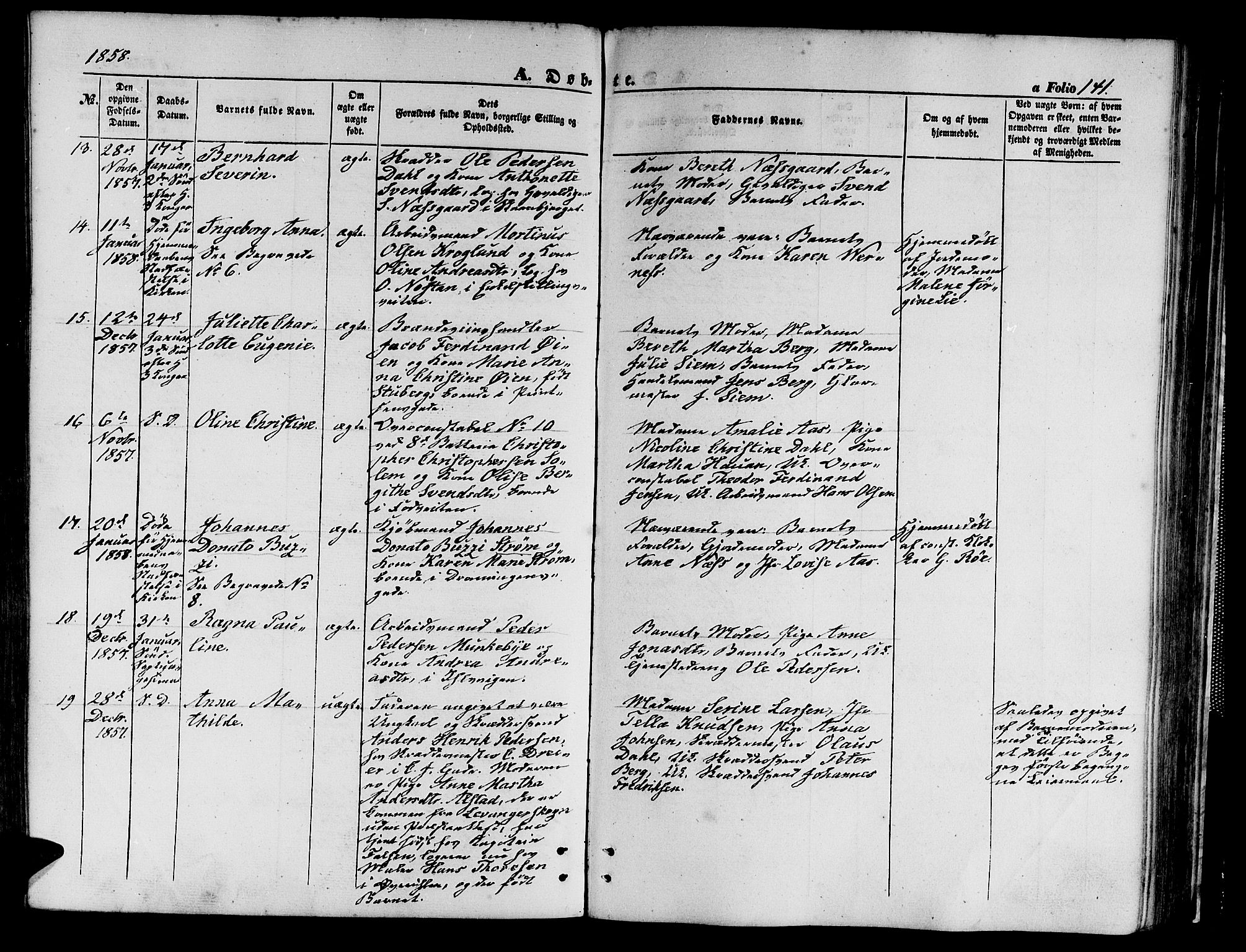 Ministerialprotokoller, klokkerbøker og fødselsregistre - Sør-Trøndelag, AV/SAT-A-1456/602/L0138: Klokkerbok nr. 602C06, 1853-1858, s. 141