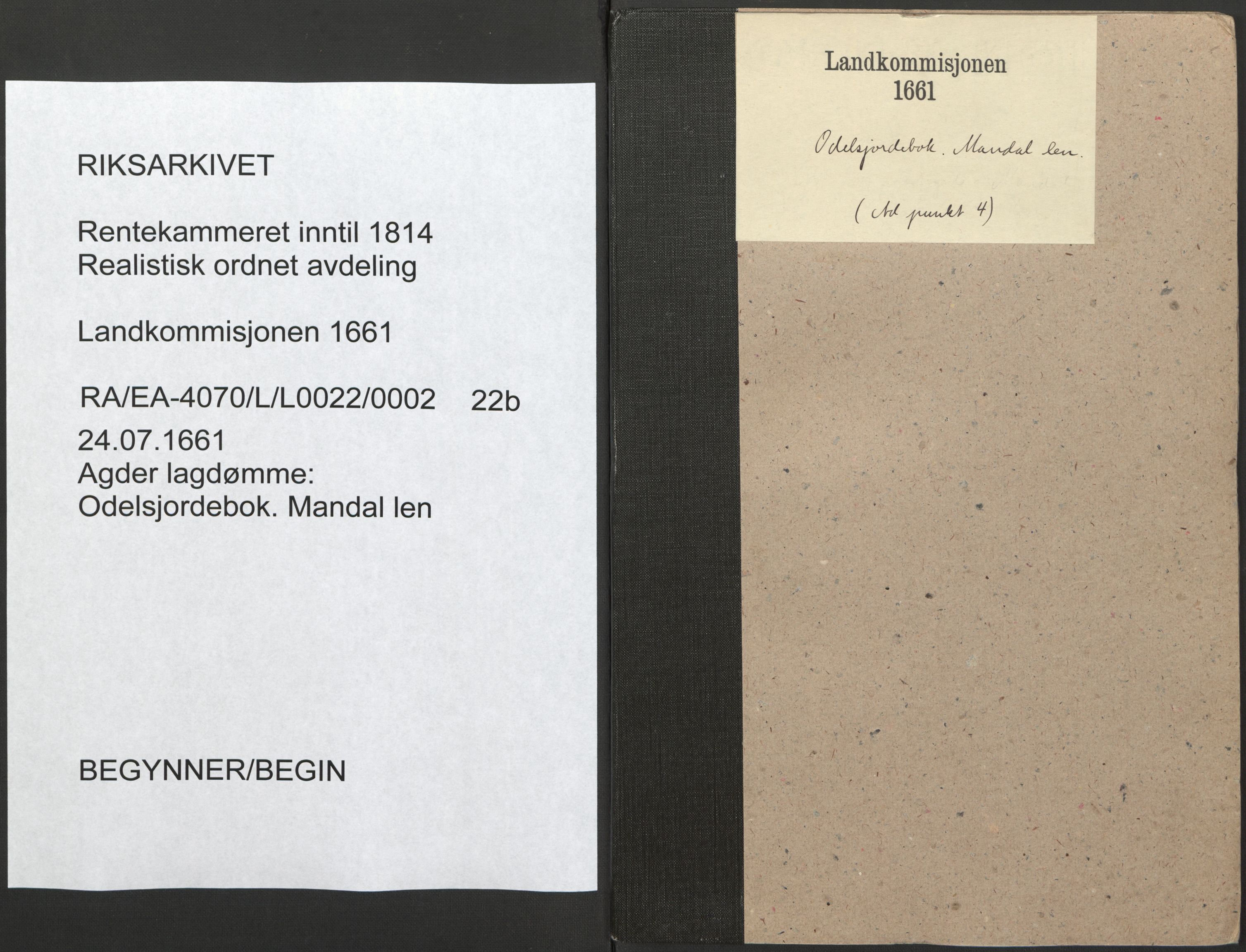 Rentekammeret inntil 1814, Realistisk ordnet avdeling, RA/EA-4070/L/L0022/0002: Agder lagdømme: / Odelsjordebok. Mandal len, 1661