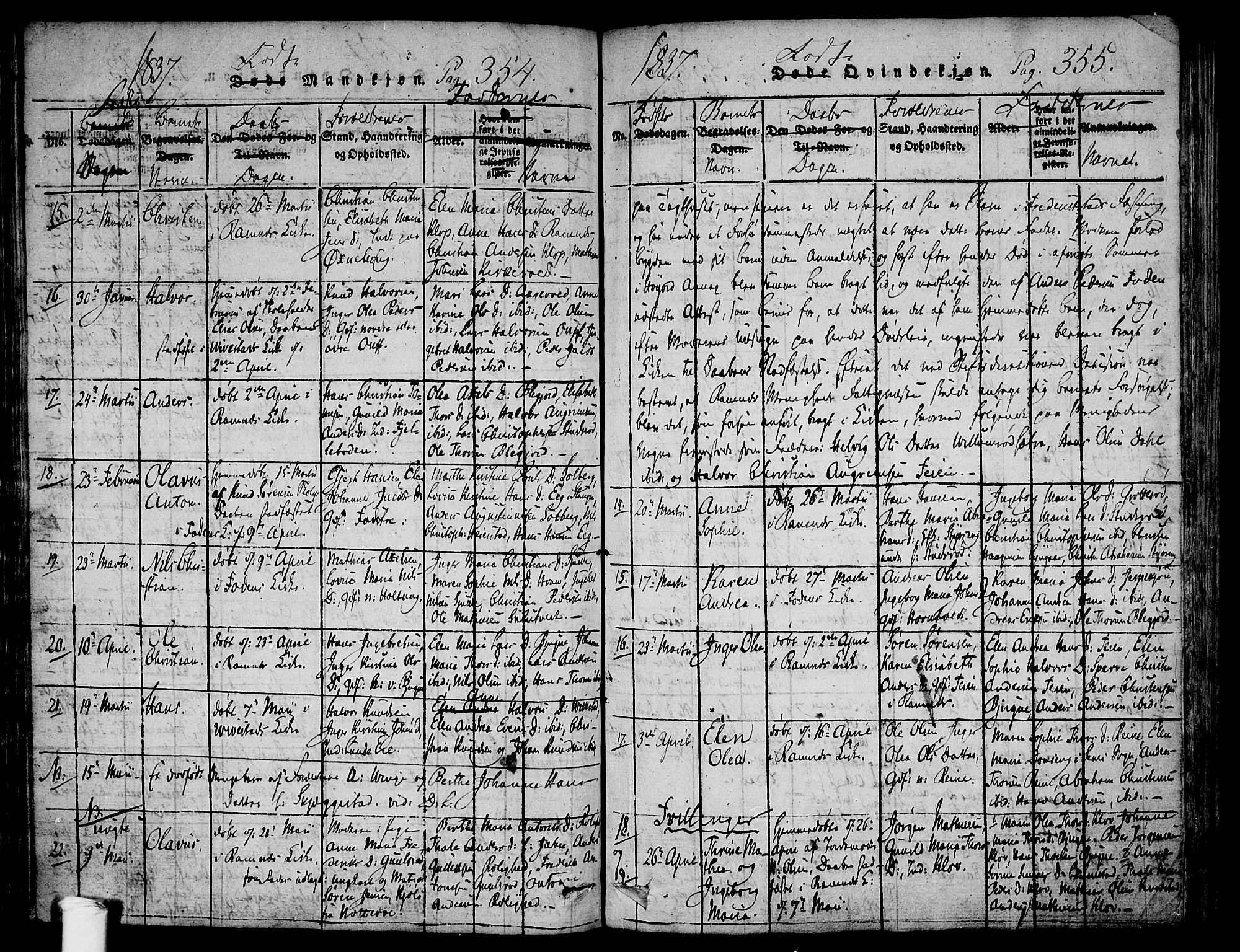 Ramnes kirkebøker, SAKO/A-314/F/Fa/L0004: Ministerialbok nr. I 4, 1813-1840, s. 354-355