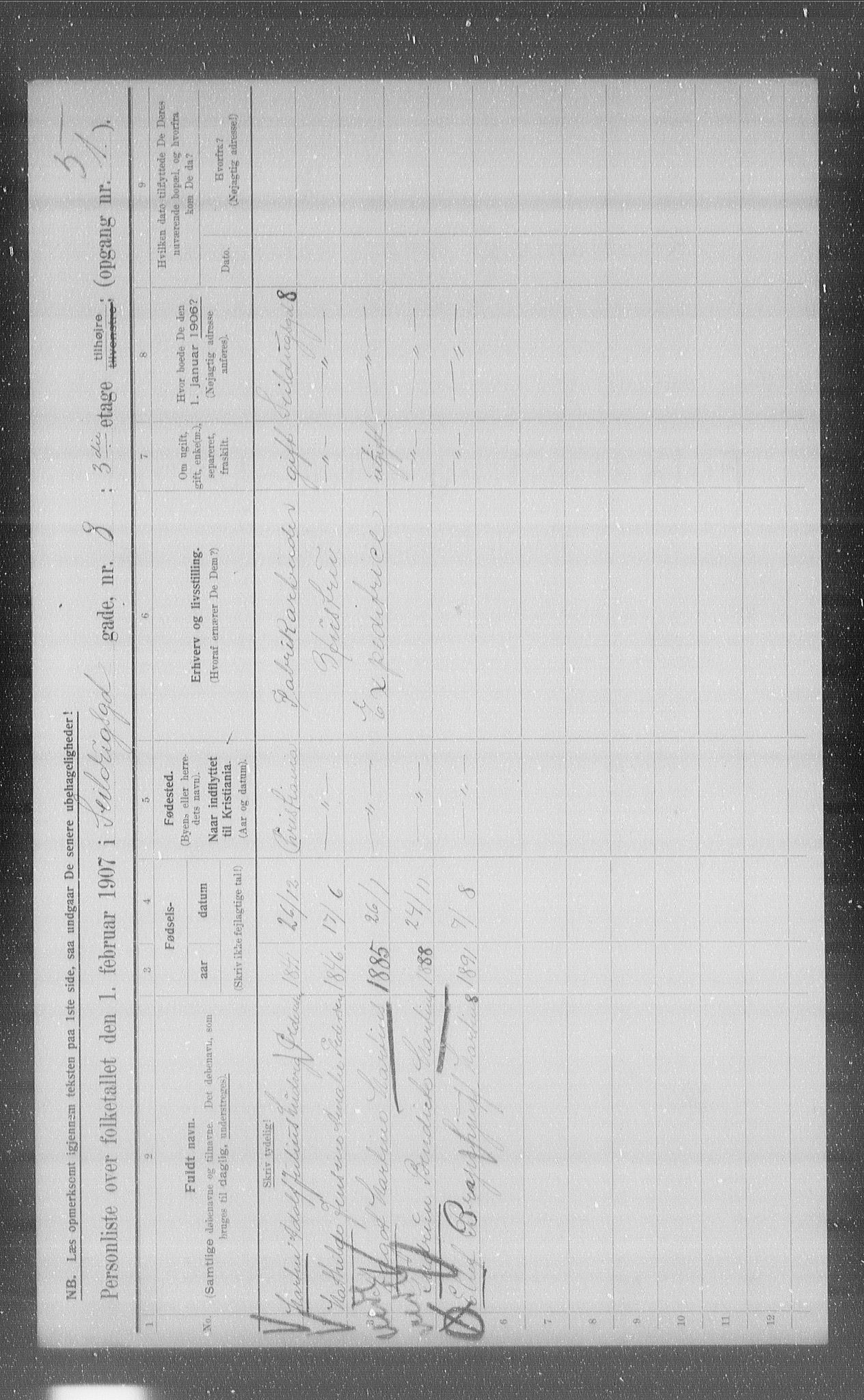 OBA, Kommunal folketelling 1.2.1907 for Kristiania kjøpstad, 1907, s. 48063
