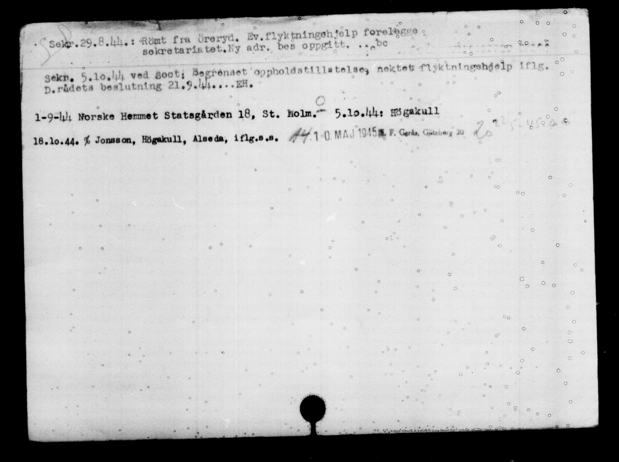 Utenriksstasjonene, Legasjonen i Stockholm, Flyktningkontoret, AV/RA-S-6753/V/Va/L0009: Kjesäterkartoteket, flyktning nr. 18502-22048, 1940-1945, s. 211