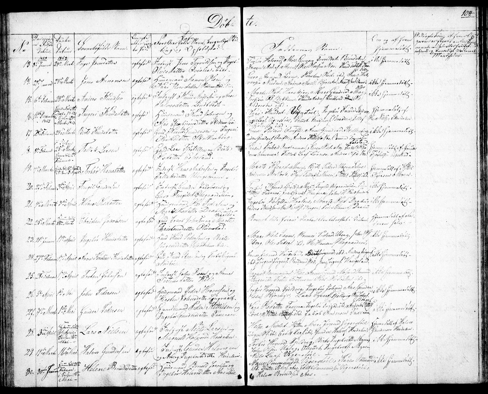 Gjerstad sokneprestkontor, AV/SAK-1111-0014/F/Fb/Fbb/L0002: Klokkerbok nr. B 2, 1831-1862, s. 104