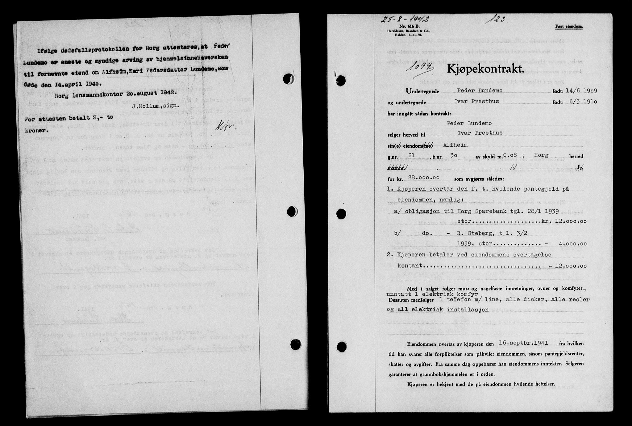 Gauldal sorenskriveri, SAT/A-0014/1/2/2C/L0055: Pantebok nr. 60, 1942-1942, Dagboknr: 1099/1942