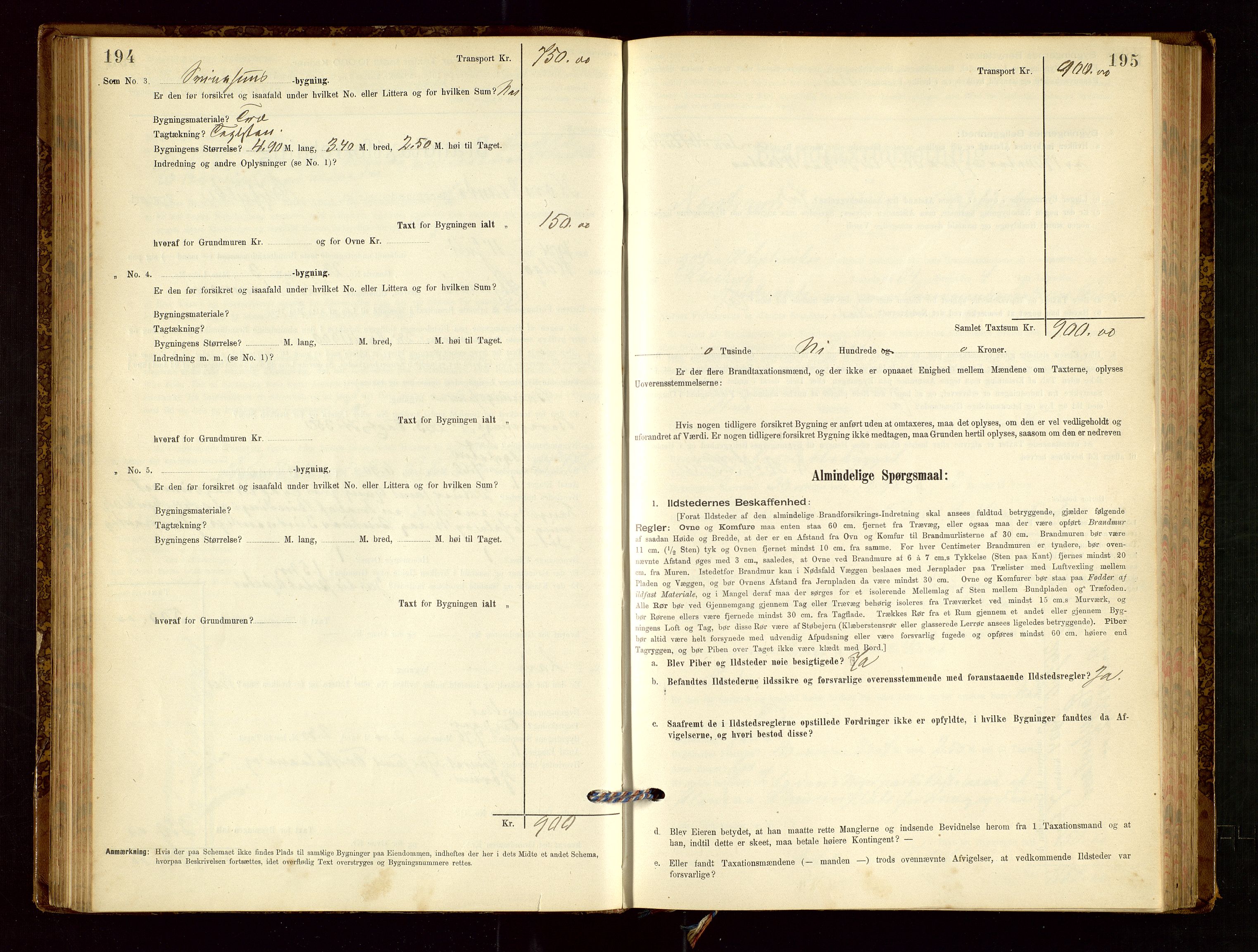 Nedstrand lensmannskontor, SAST/A-100236/Gob/L0001: "Brandtaxationsprotokol for Nerstrand Lensmandsdistrikt Ryfylke fogderi", 1895-1915, s. 194-195